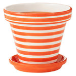 Paris Prix Pot Avec Soucoupe en Céramique  Granada Rayure  35cm Orange