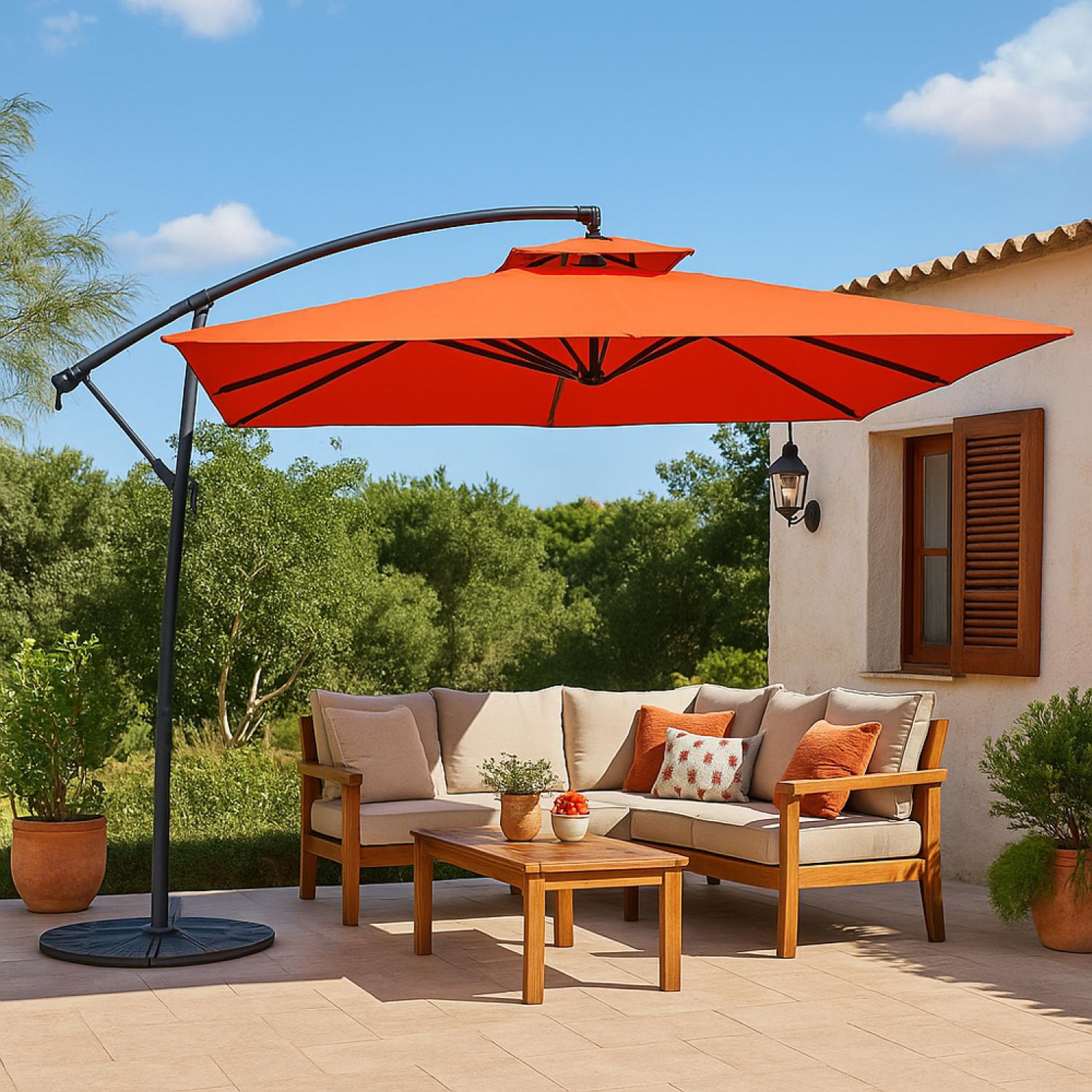 Voir la diapositive 4 : CONCEPT USINE Parasol terracotta déporté rond 295 x 295 m capri