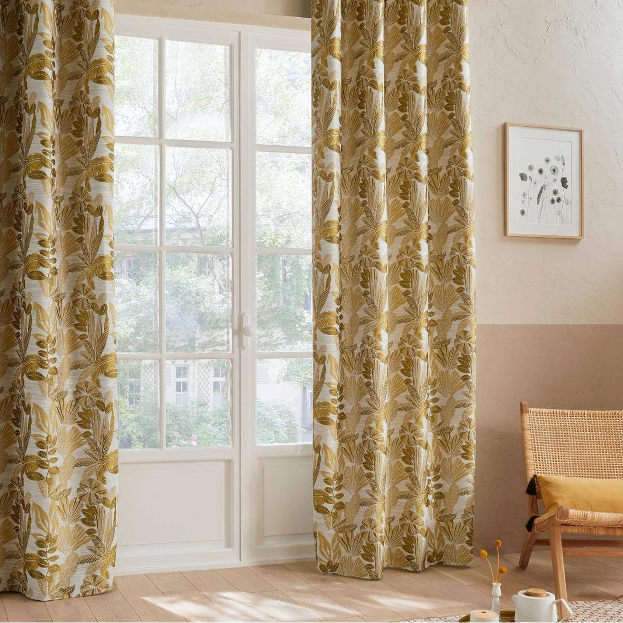 Voir la diapositive 1 : ATMOSPHERA Rideau jacquard à œillets  bejuco  140x260cm ocre