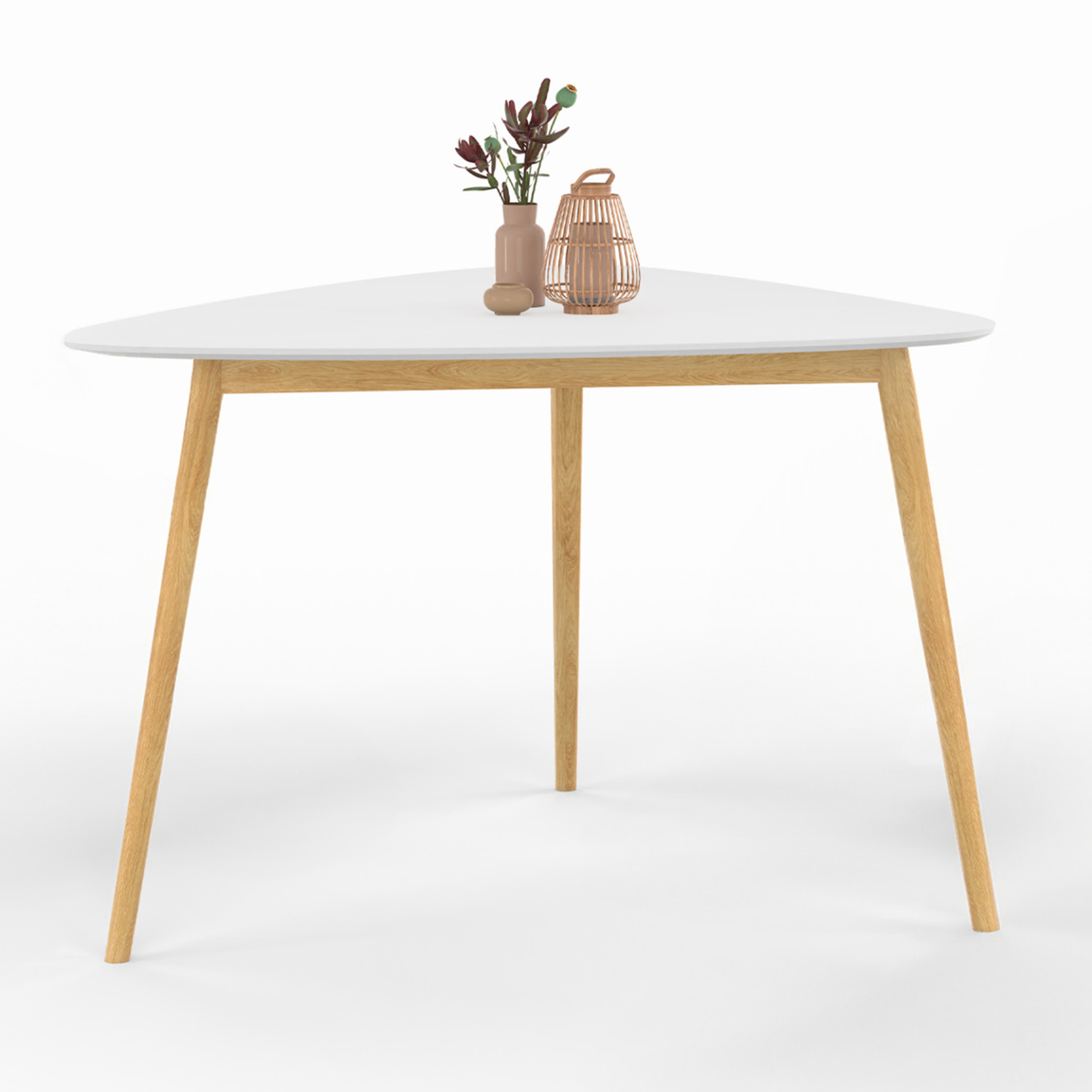 ID MARKET Table à manger gaia 4 personnes plateau blanc pieds bois 110 cm
