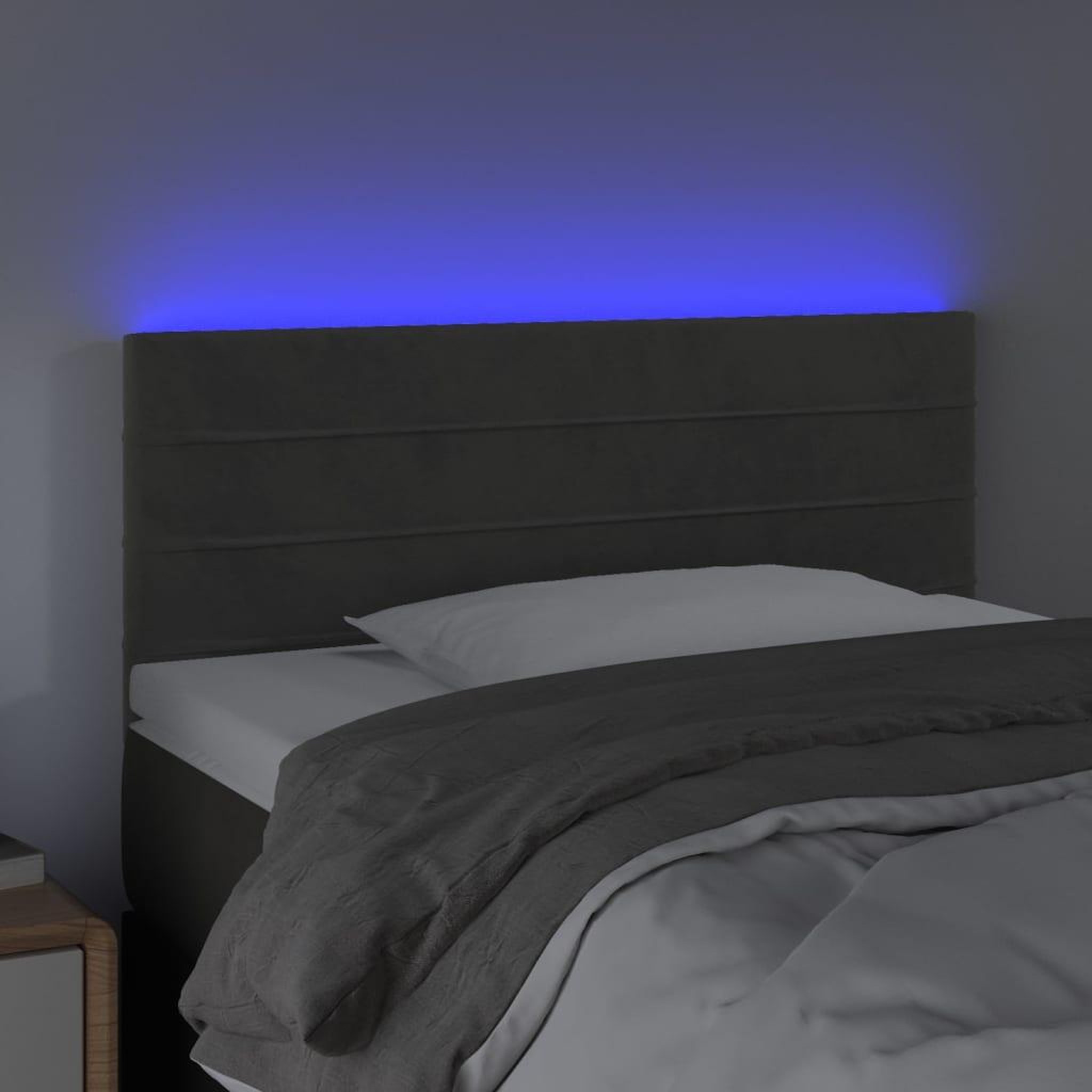 Voir la diapositive 3 : VIDAXL Tete de lit a LED Gris fonce 90x5x78/88 cm Velours