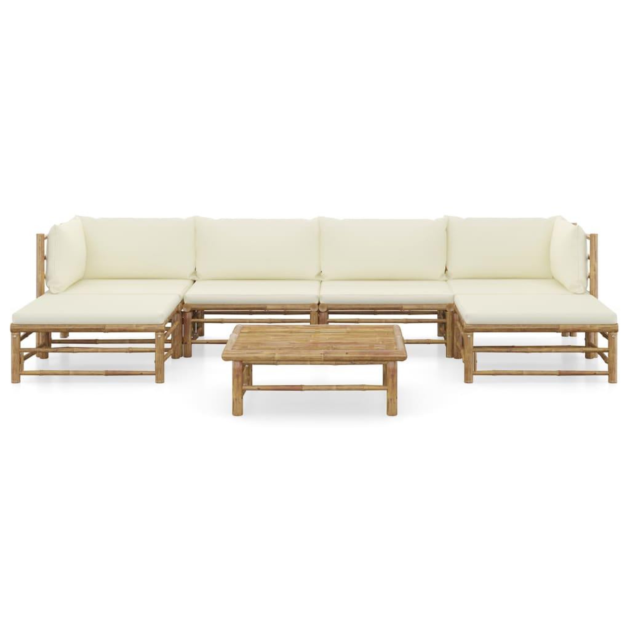 Voir la diapositive 2 : VIDAXL Salon de jardin 7 pcs avec coussins blanc creme bambou