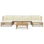 Voir la diapositive 2 : VIDAXL Salon de jardin 7 pcs avec coussins blanc creme bambou