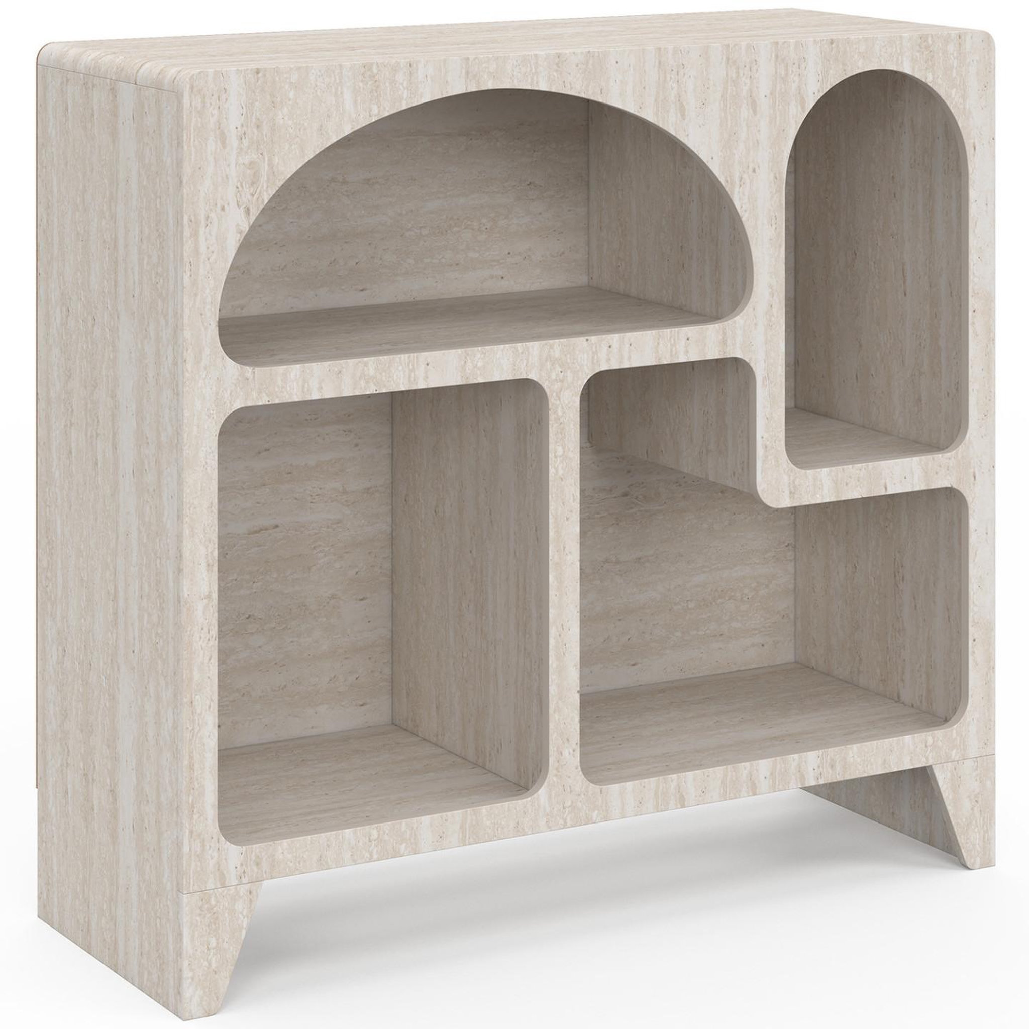 Voir la diapositive 4 : ID MARKET Buffet organique 80 cm alesia 4 niches meuble de rangement effet travertin