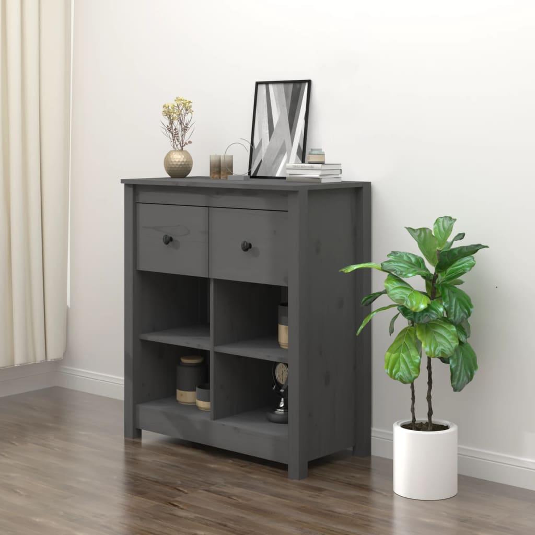 Voir la diapositive 1 : VIDAXL Buffet Gris 70x35x80 cm Bois massif de pin