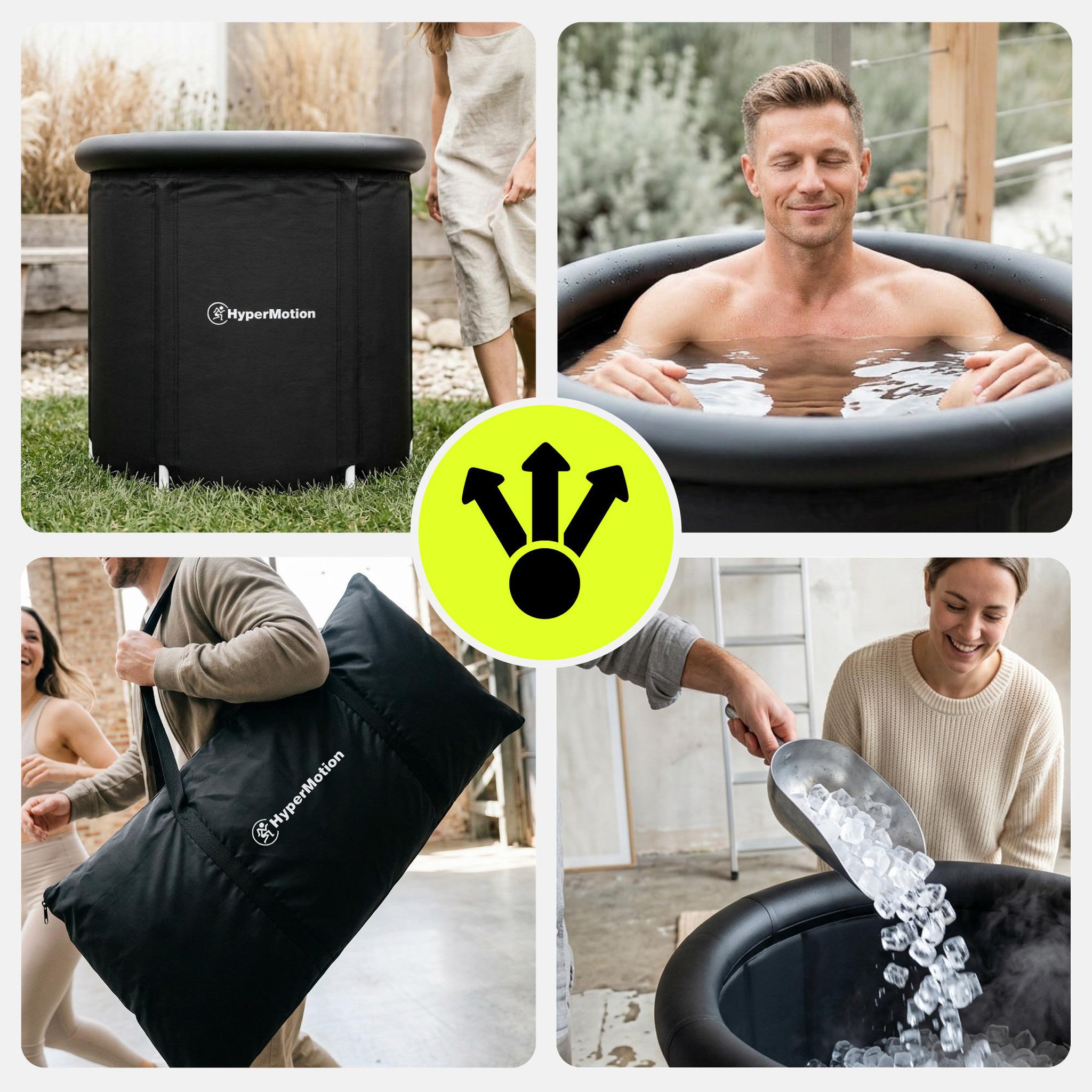 Voir la diapositive 2 : HYPERMOTION Bain de Glace Pliable pour Récupération Nylon et PVC 330 L Dim ø75x75cm Noir