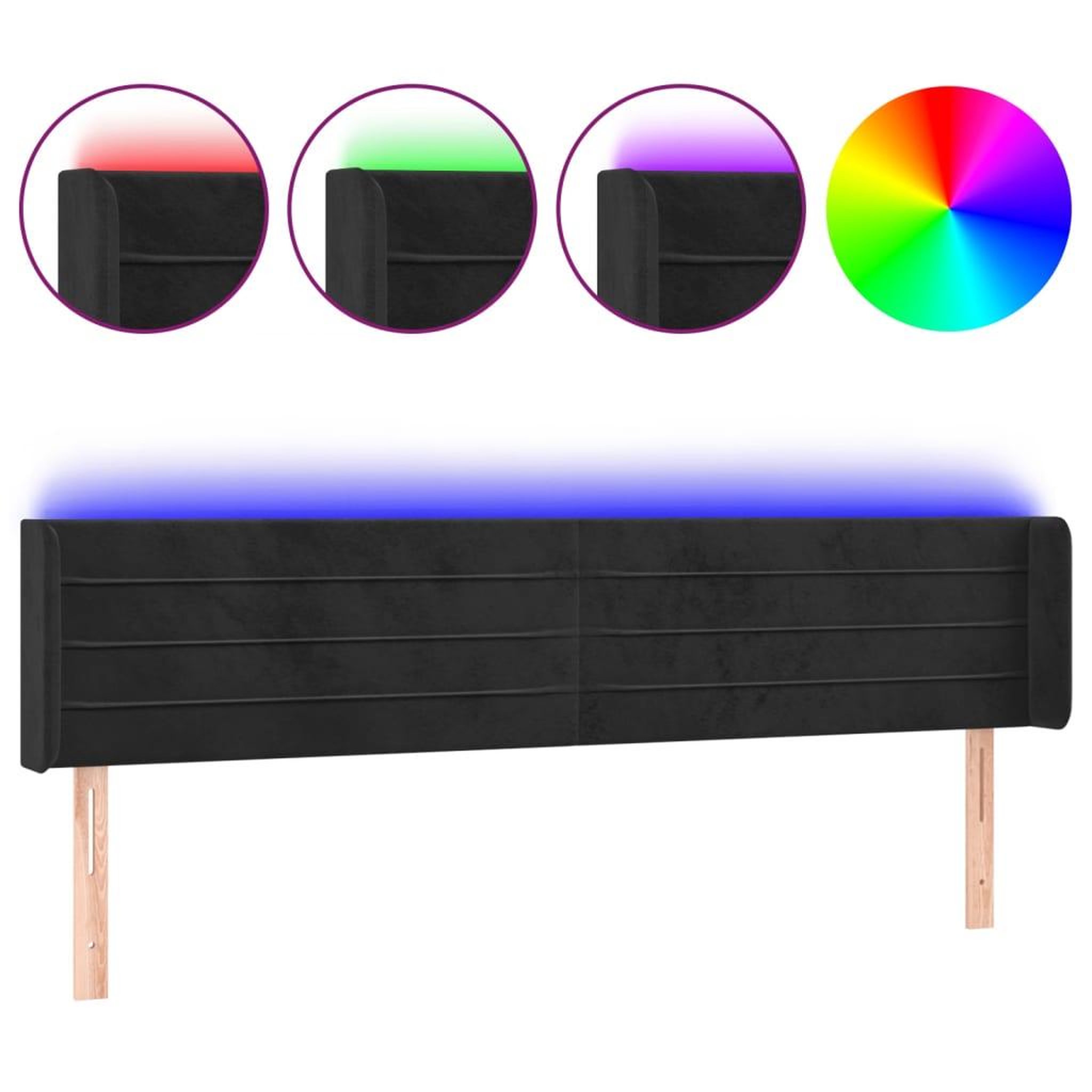 Voir la diapositive 2 : VIDAXL Tete de lit a LED Noir 163x16x78/88 cm Velours