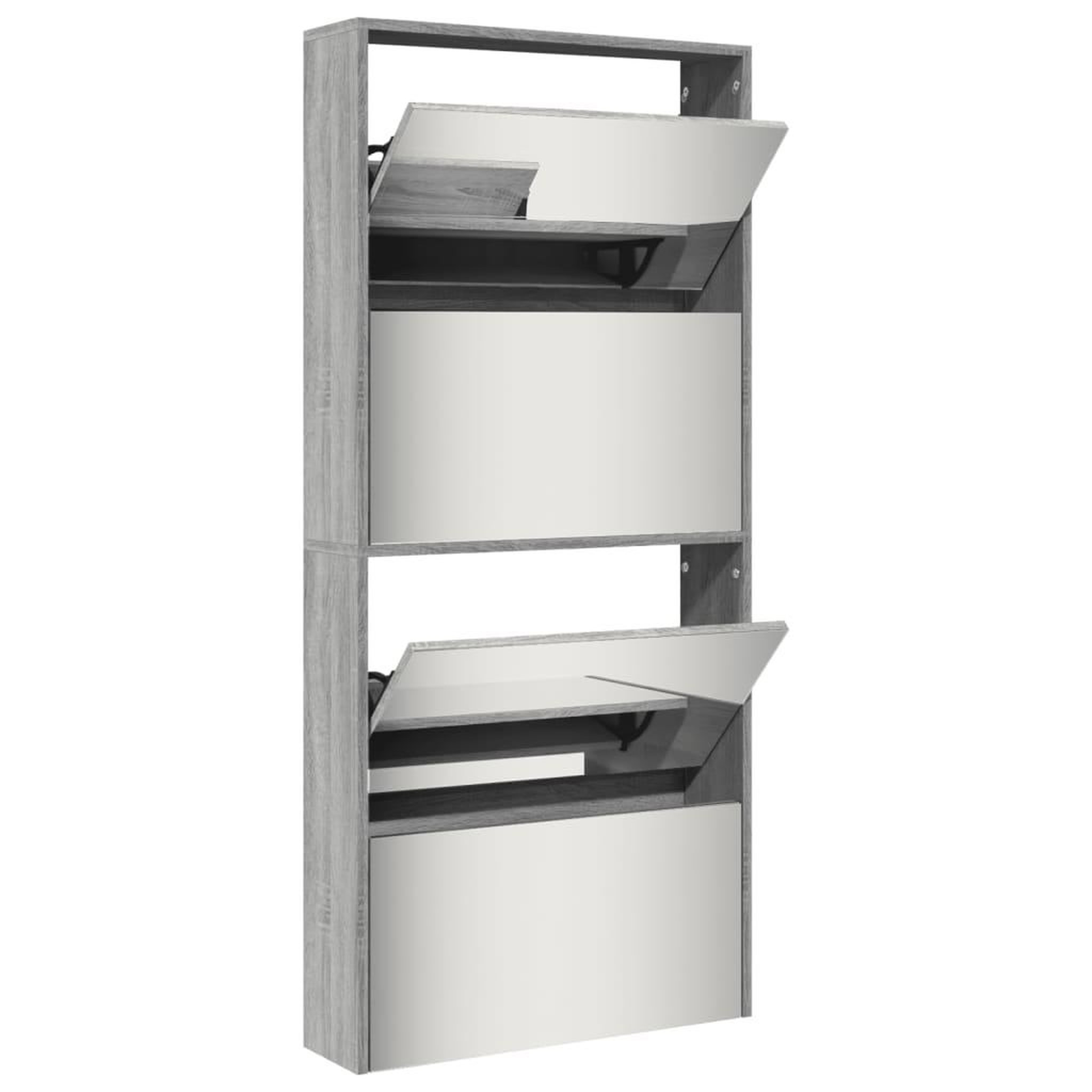 Voir la diapositive 4 : VIDAXL Armoire a chaussures miroir 4 niveaux sonoma gris 63x17x134 cm
