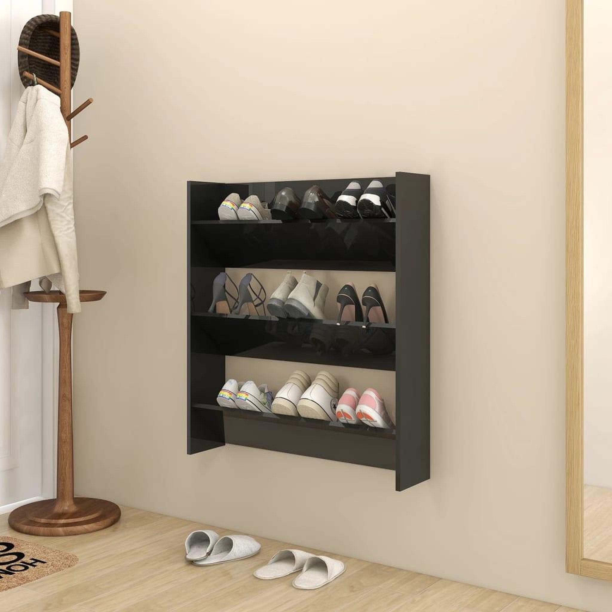 Voir la diapositive 1 : VIDAXL Armoire a chaussures murale noir brillant bois d'ingenierie