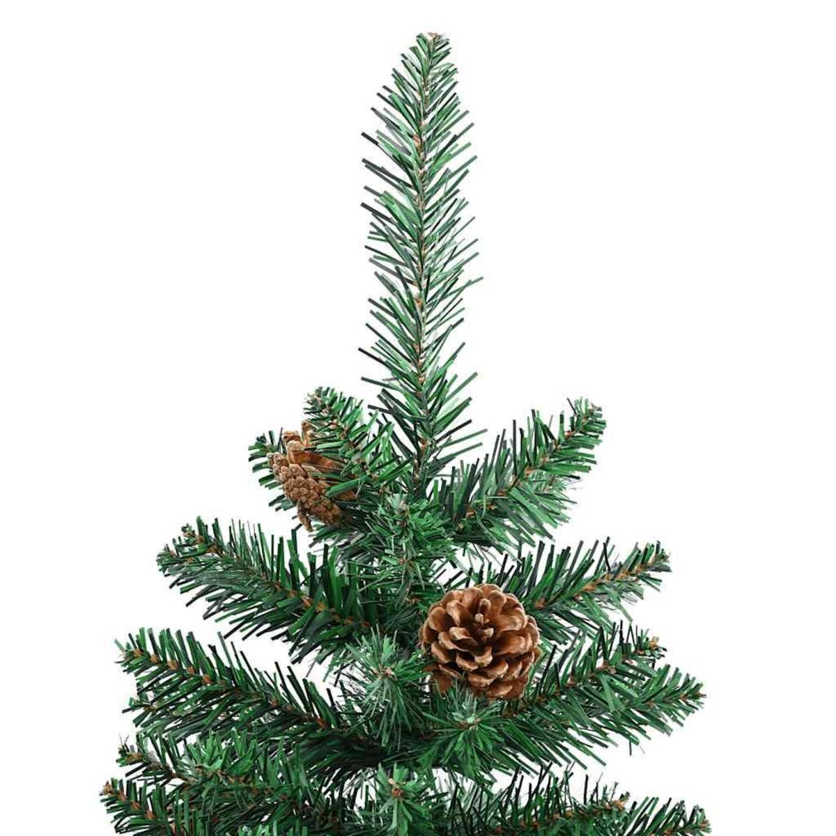 VIDAXL Sapin de Noël mince avec bois veritable et cones vert 180cm PVC