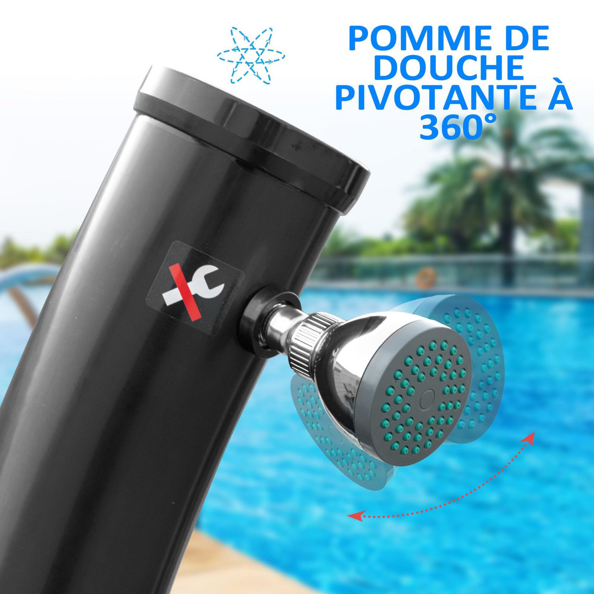 OUTSUNNY Douche solaire d'extérieur réservoir 20L pression max. 3,5 bar - mitigeur, grand pommeau orientable, robinet à pied - PVC ABS noir