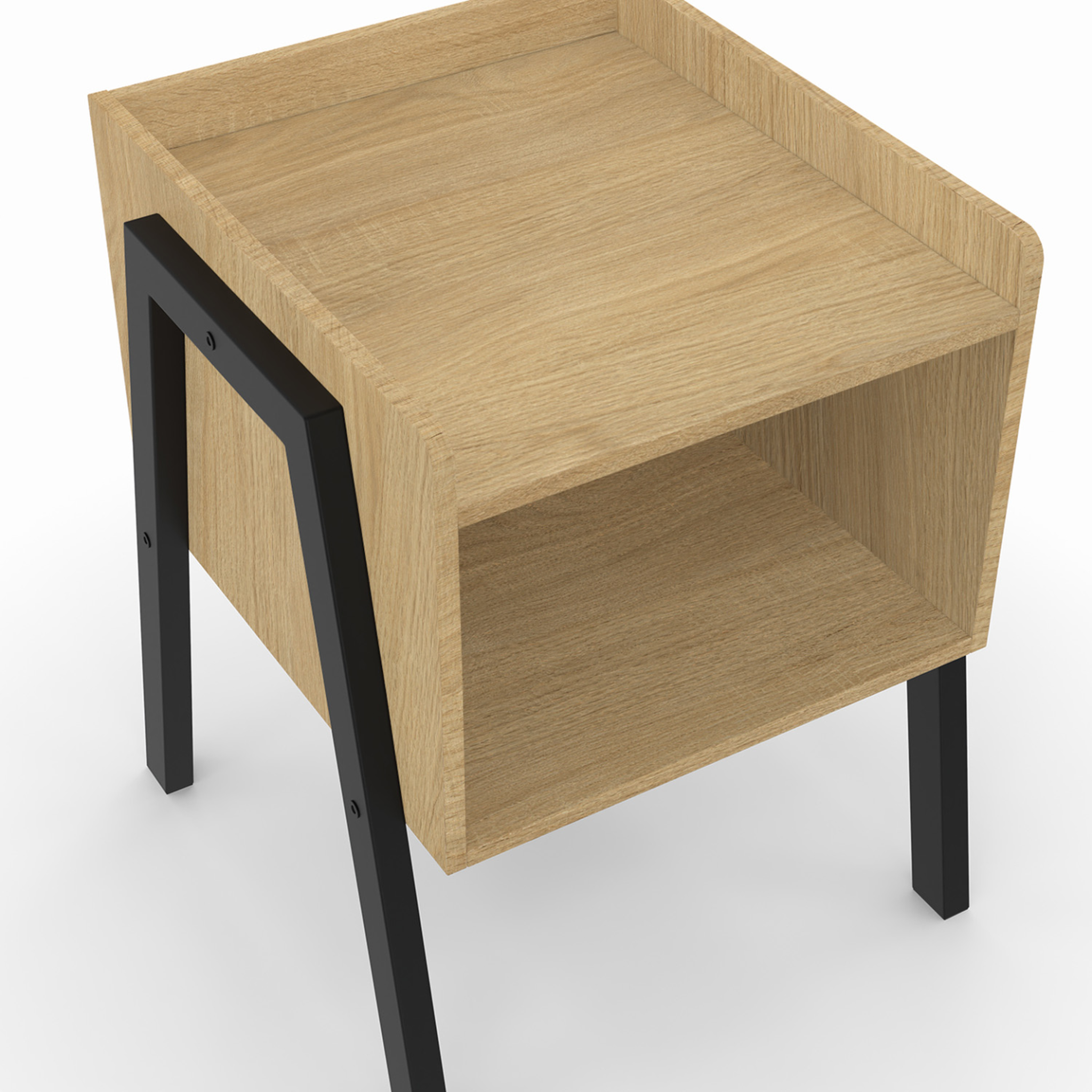 Voir la diapositive 5 : ID MARKET Lot de 2 tables de chevets dalat 1 niche bois et pieds métal noir design industriel