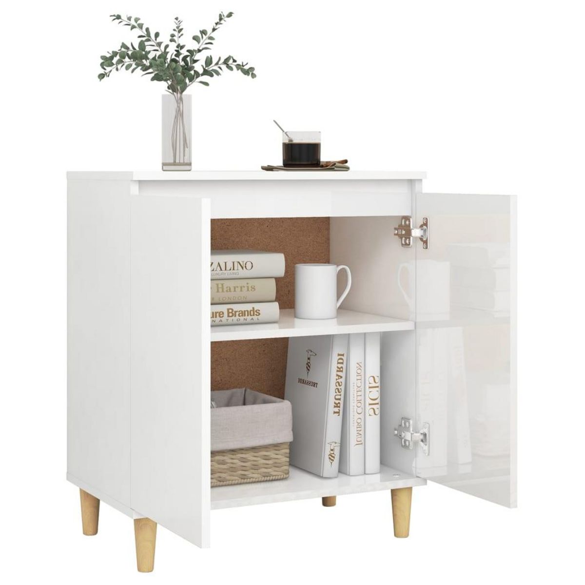 VIDAXL Buffet avec pieds en bois blanc brillant bois d'ingenierie