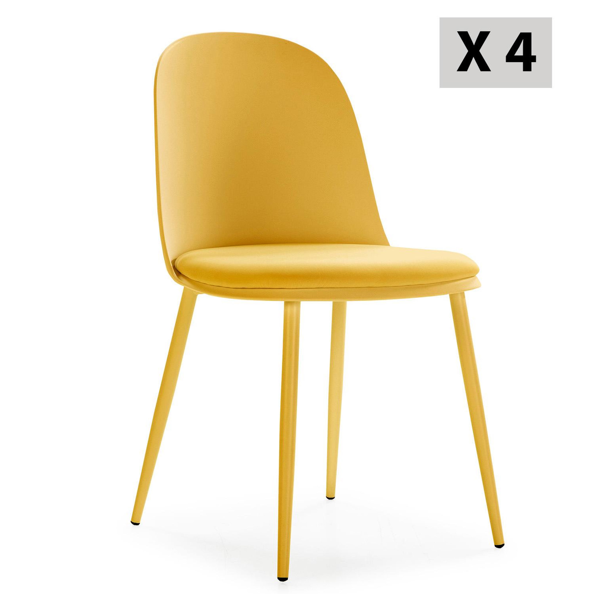 VS VENTA-STOCK Lot de 4 chaises Kana moutarde, pieds en métal et assise rembourrée
