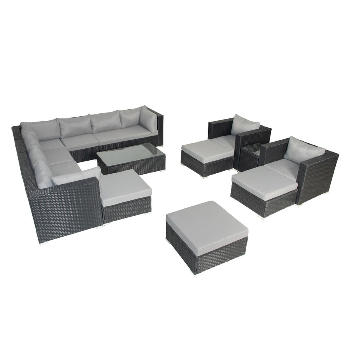 CONCEPT USINE Salon de jardin modulable 13-14 places en résine tressée noir et gris STALLA