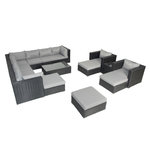 CONCEPT USINE Salon de jardin modulable 13-14 places en résine tressée noir et gris STALLA