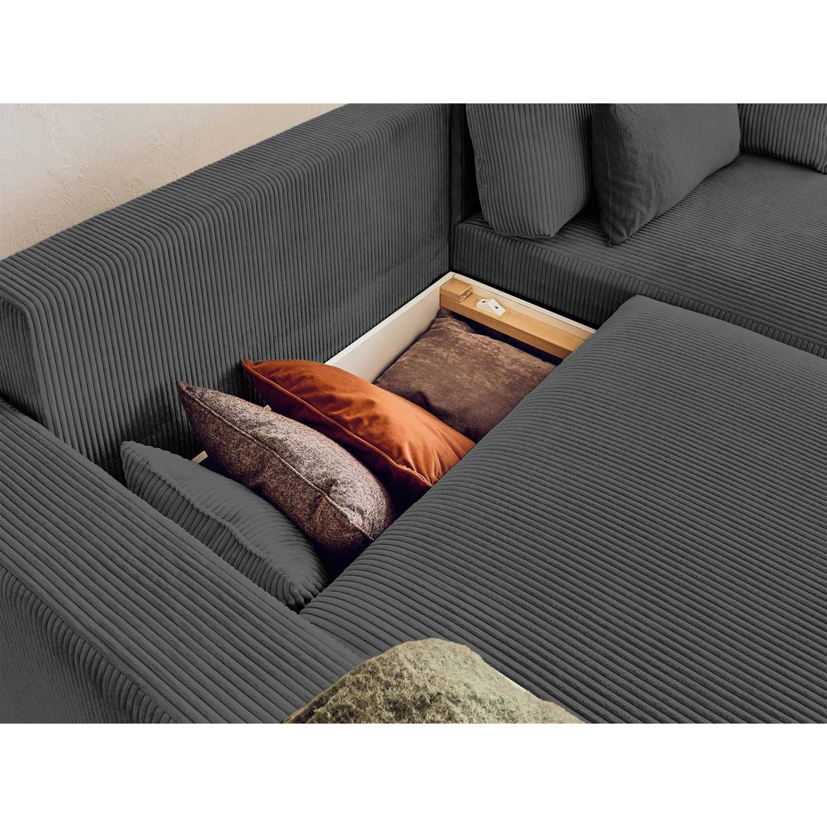 LISA DESIGN Pivoine - canapé d'angle réversible - 4 places - convertible avec coffre - en velours côtelé