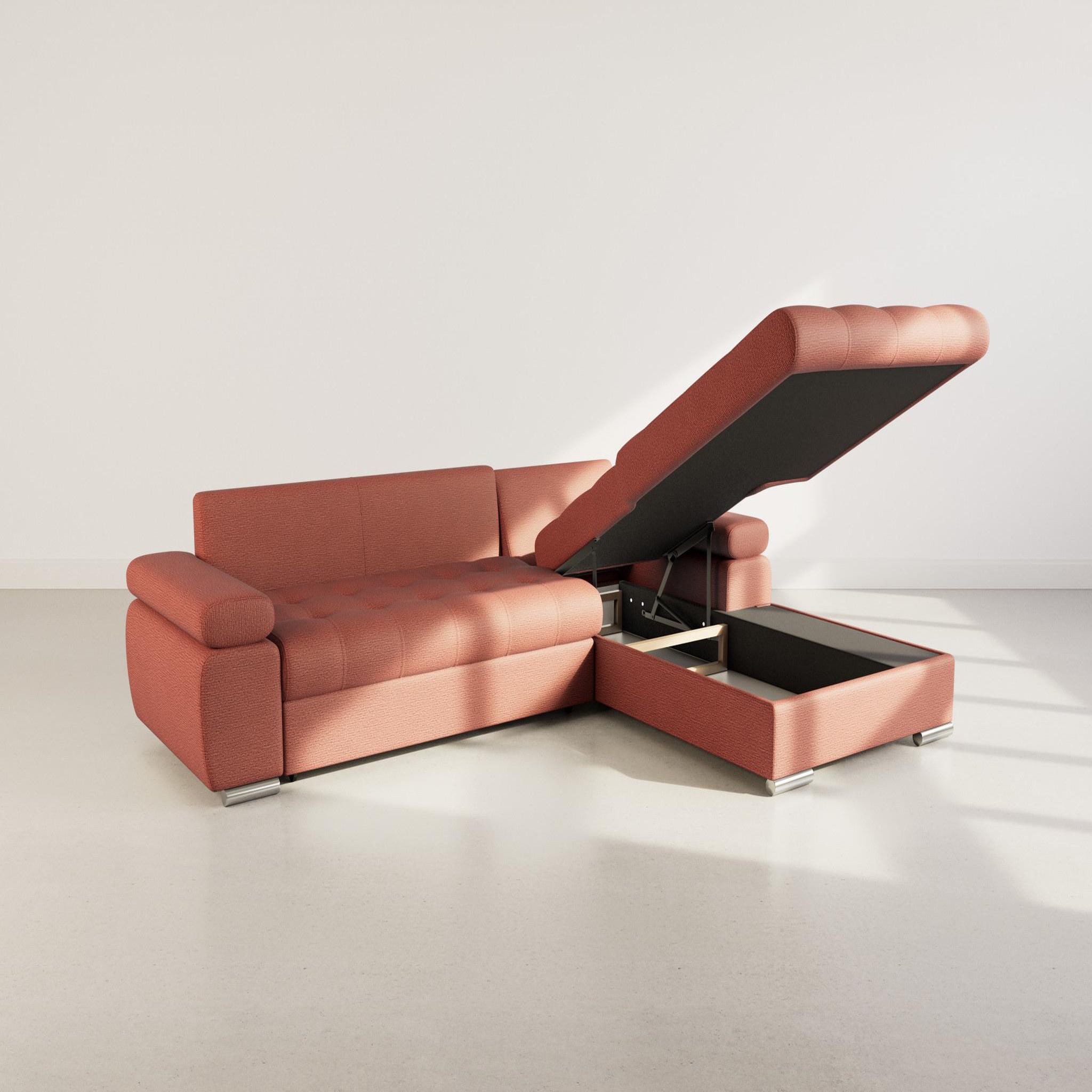 Voir la diapositive 3 : BEST MOBILIER Bianca - canapé d'angle droit 4 places convertible avec coffre en tissu texturé
