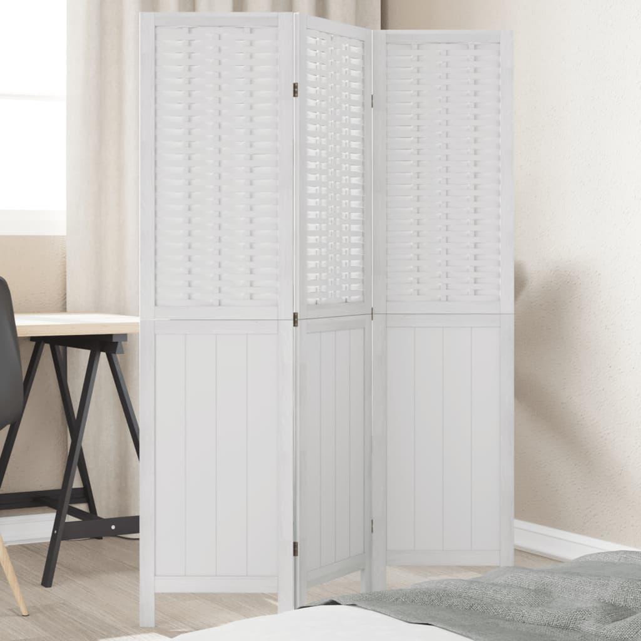 VIDAXL Cloison de separation 3 panneaux blanc bois de paulownia massif