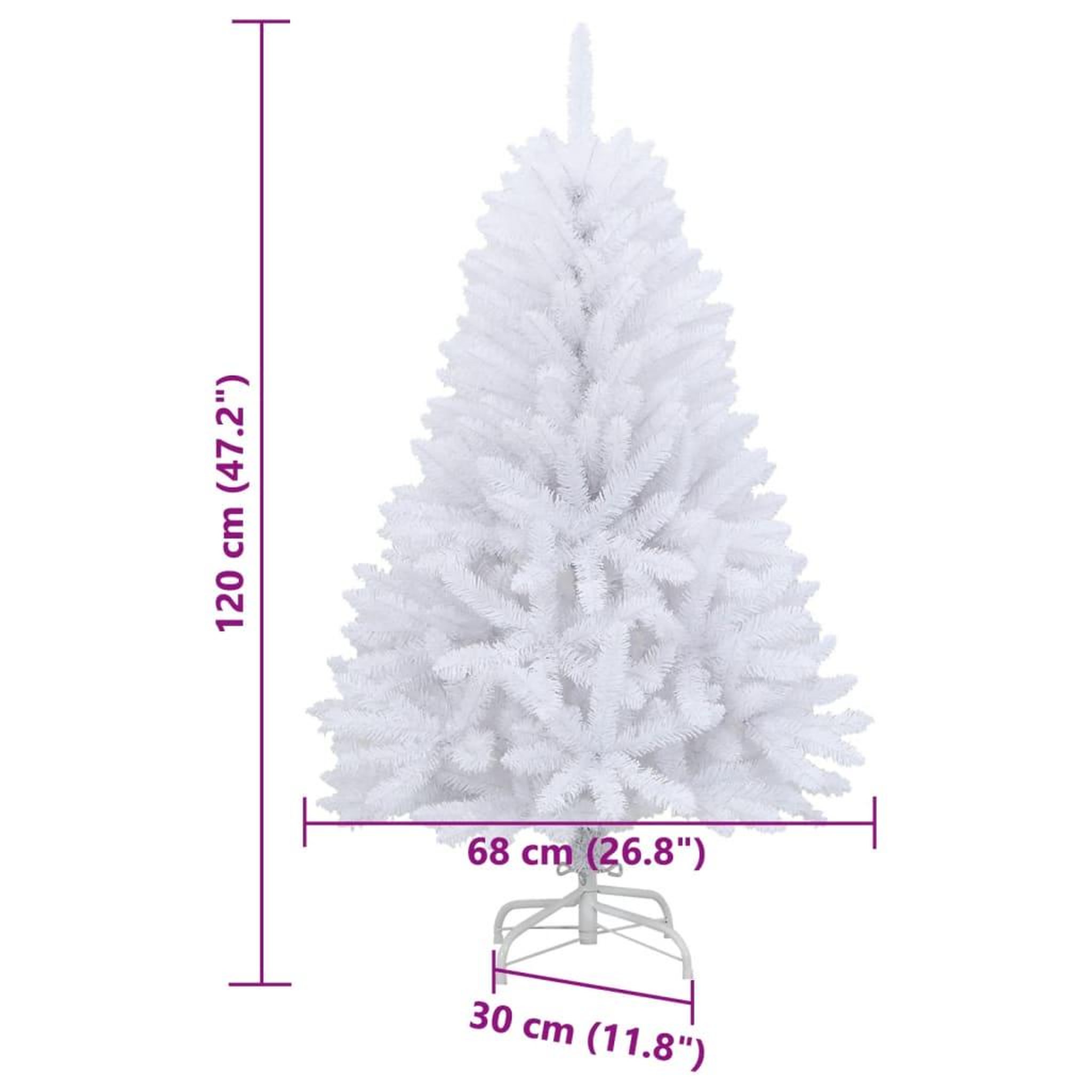 Voir la diapositive 6 : VIDAXL Sapin de Noël artificiel a charnieres avec support blanc 120 cm