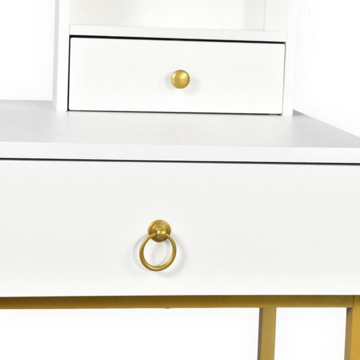 Paris Prix Coiffeuse Avec Miroir Lumineux  Essie  125cm Blanc & Or