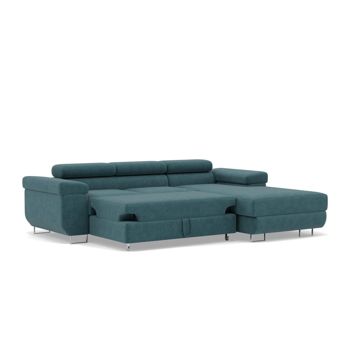 BEST MOBILIER Pablo - canapé d'angle droit - 6 places - convertible avec coffre et têtières réglables - en velours côtelé