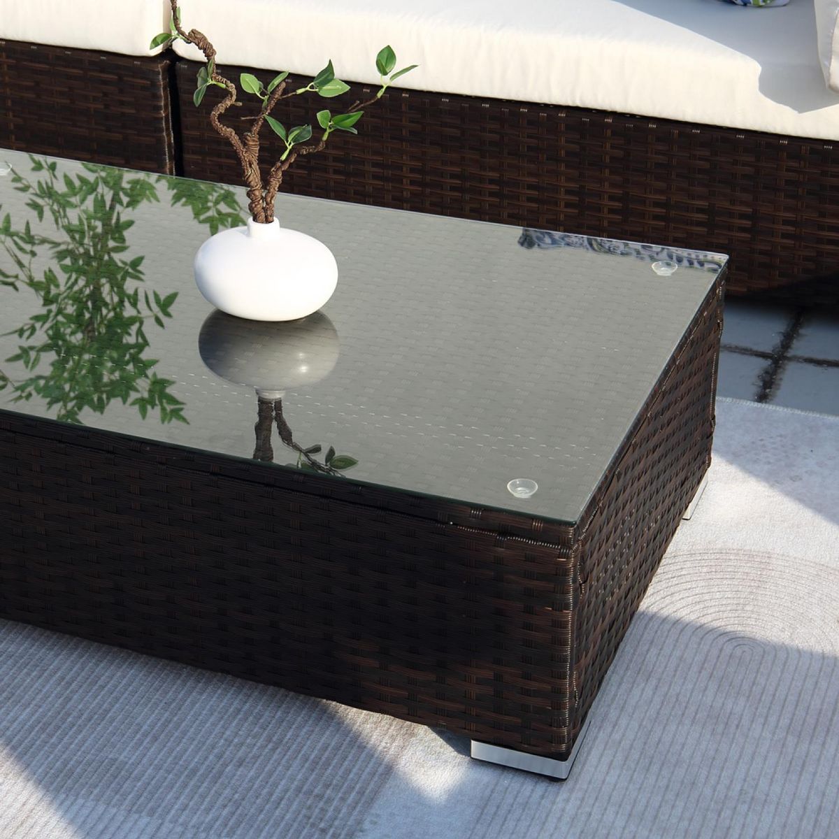 CONCEPT USINE Salon de jardin modulable 13-14 places en résine tressée noir et blanc STALLA