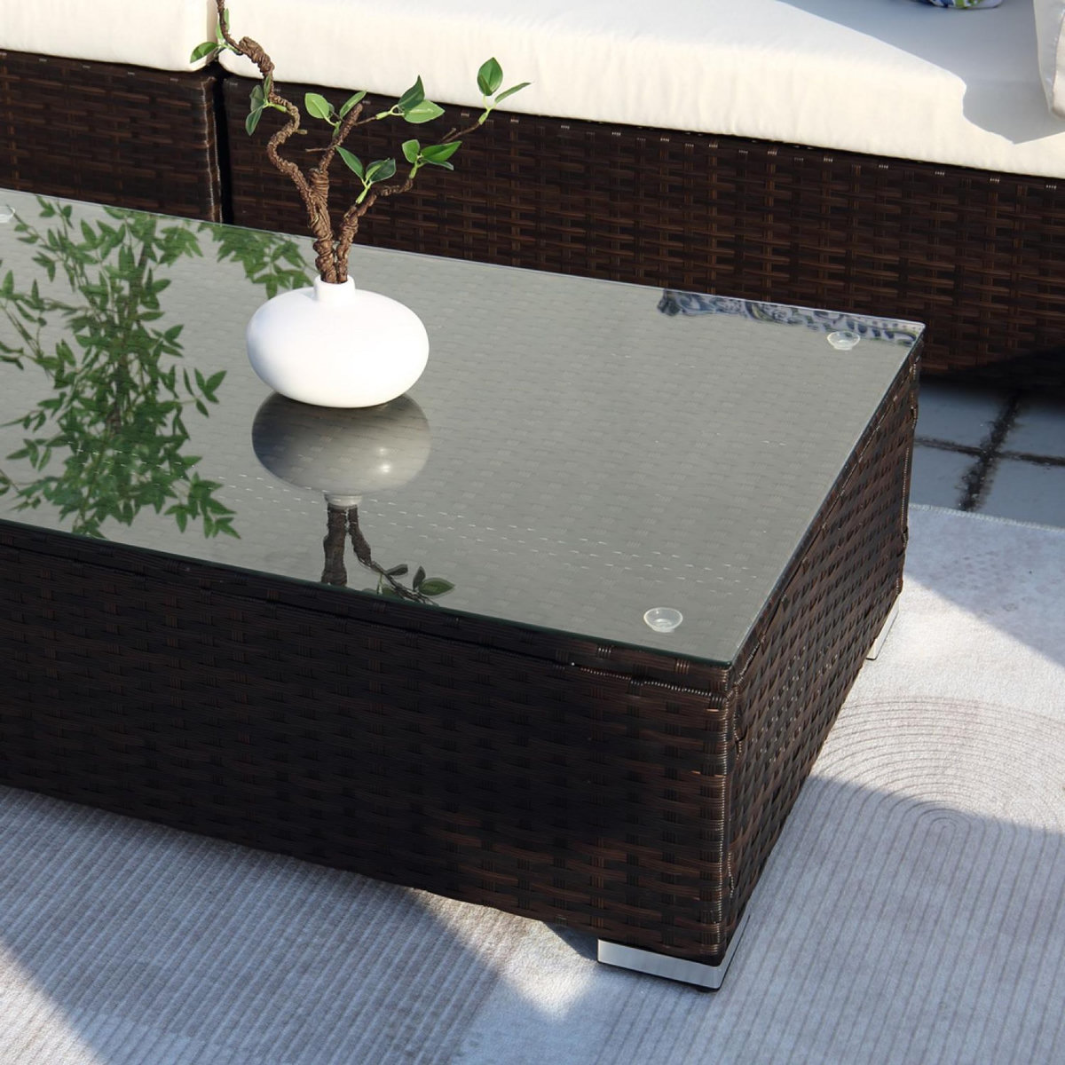 CONCEPT USINE Salon de jardin modulable 13-14 places en résine tressée noir et blanc STALLA