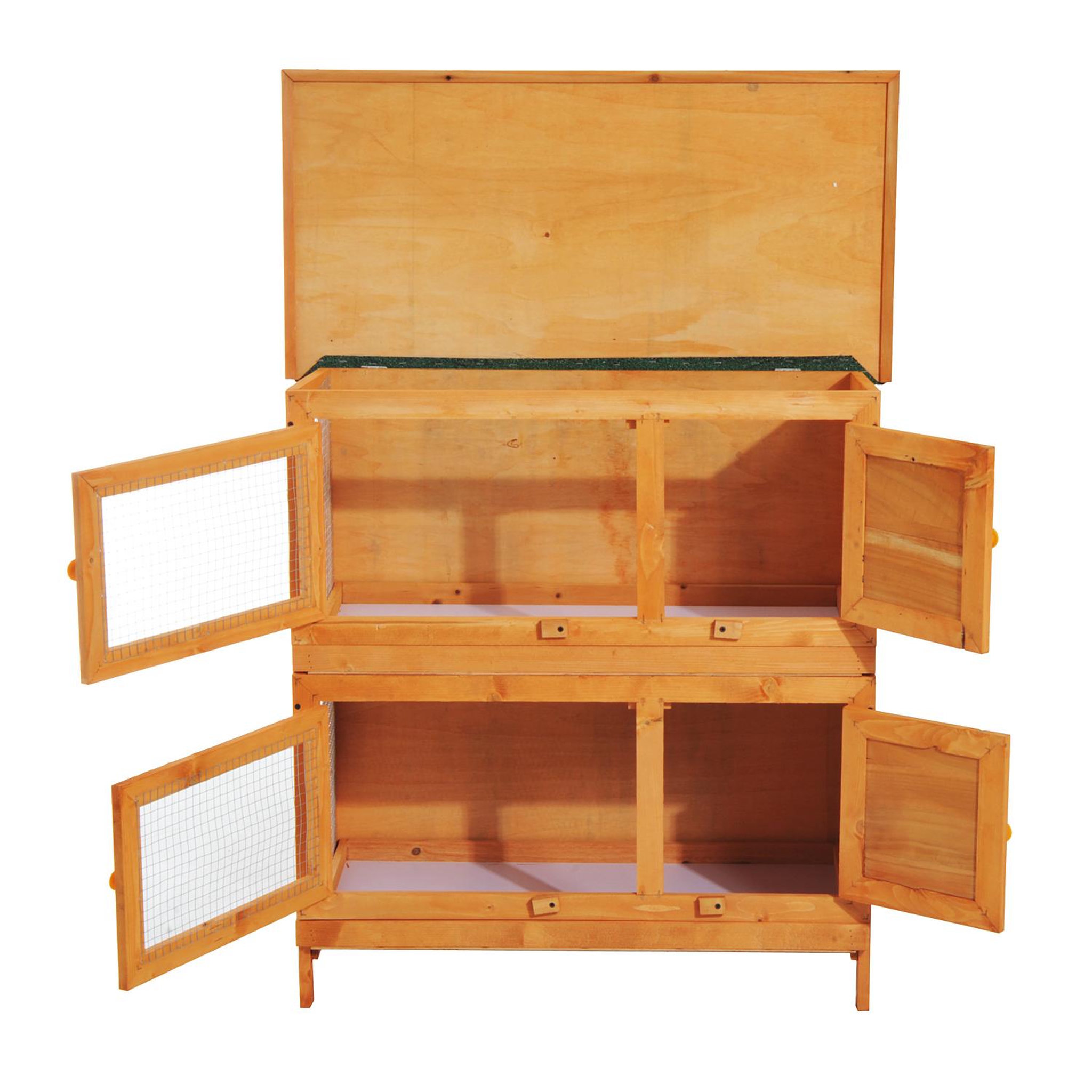 Voir la diapositive 5 : PAWHUT Clapier à lapin cage à lapin double niveau plateaux coulissants 4 portes verrouillables toit ouvrant 90l x 45l x 90h cm