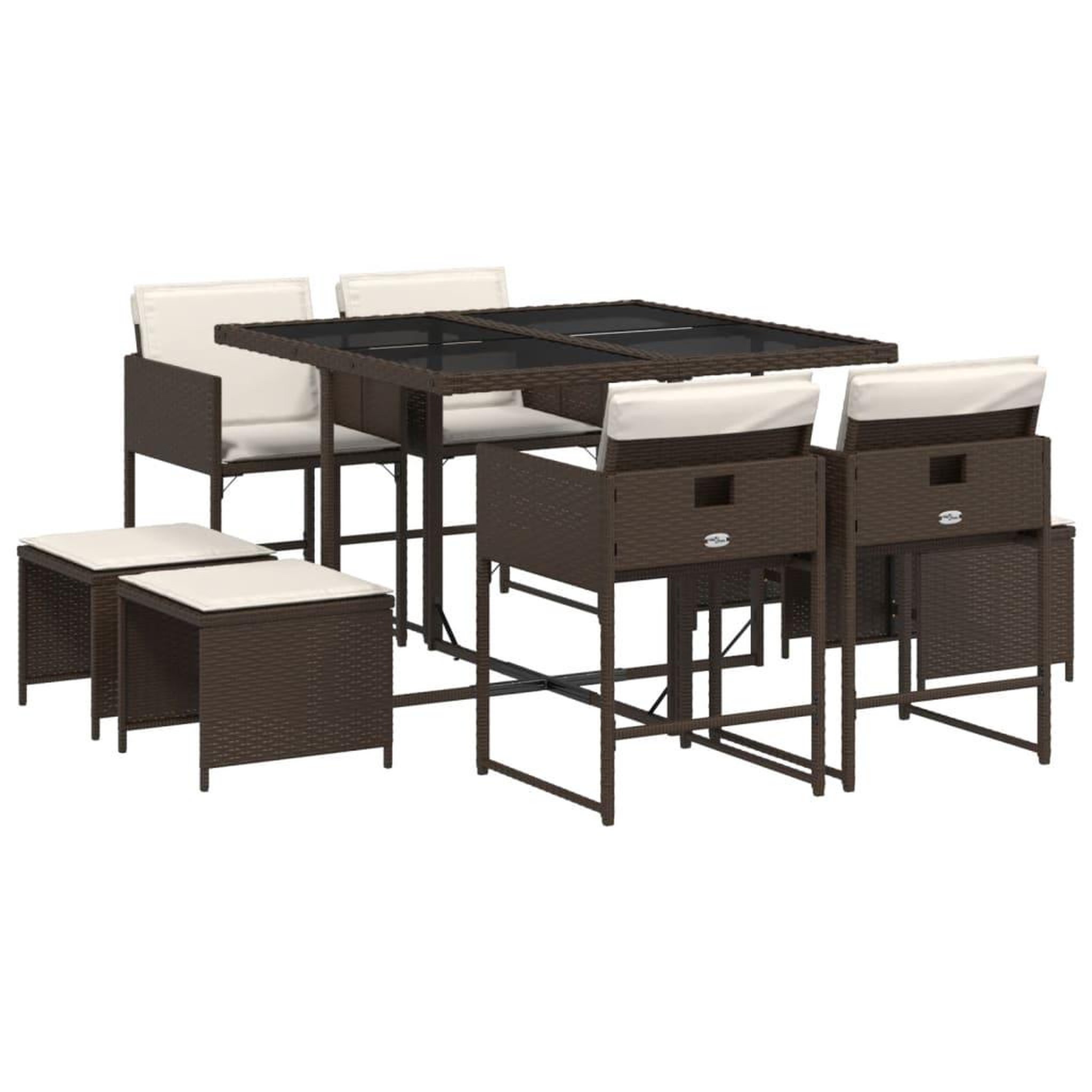 Voir la diapositive 2 : VIDAXL Ensemble a manger de jardin et coussins 9 pcs marron poly rotin