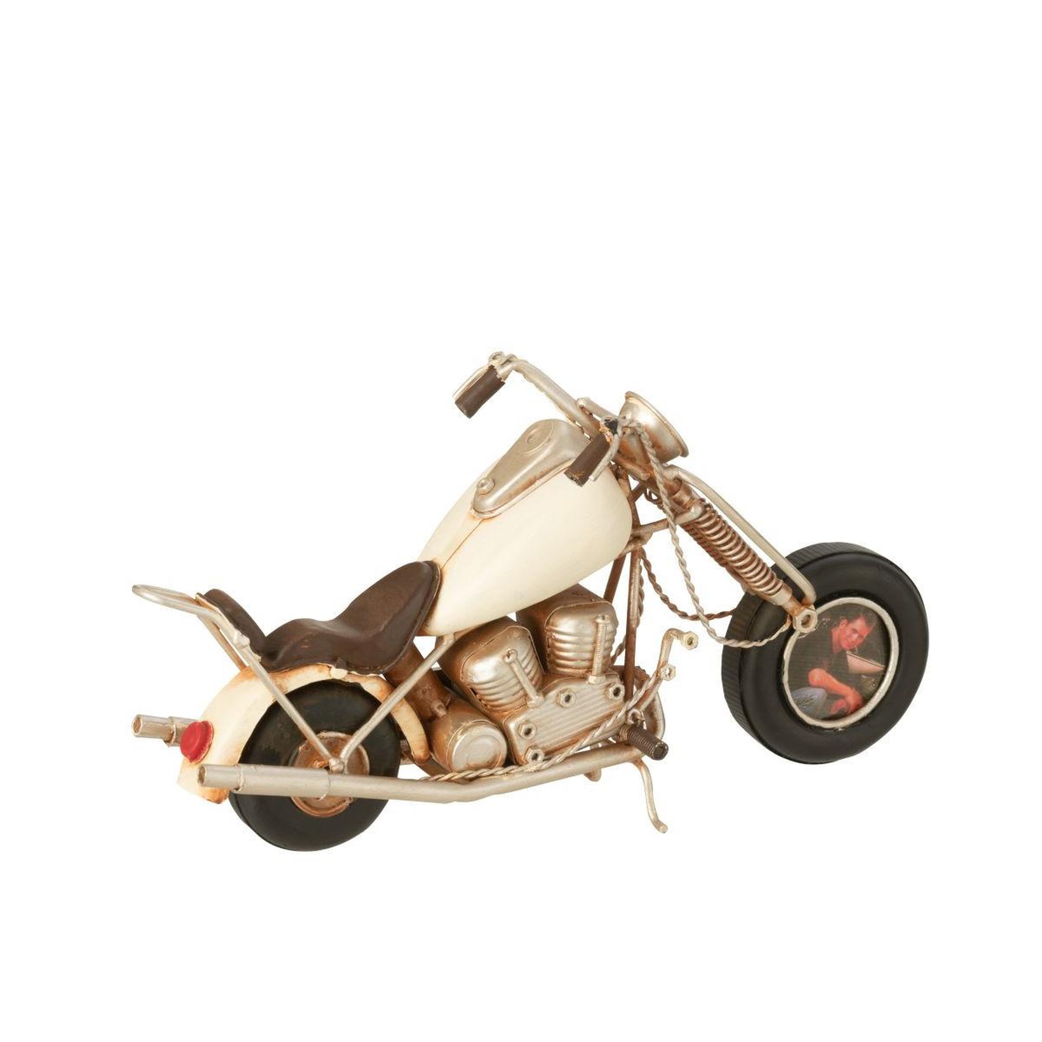 Voir la diapositive 2 : J-LINE Moto déco en métal  antique  28cm blanc cassé
