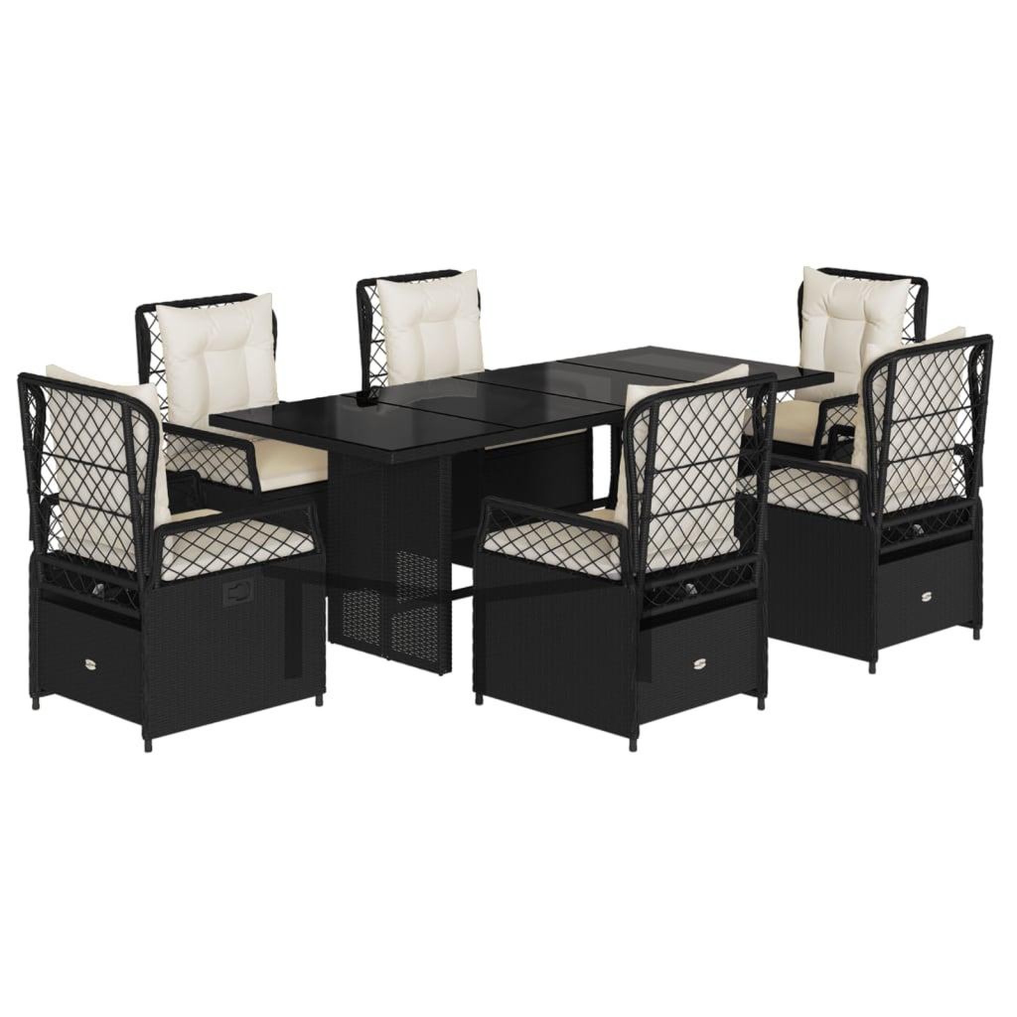 Voir la diapositive 2 : VIDAXL Ensemble a manger de jardin coussins 7pcs Noir Resine tressee