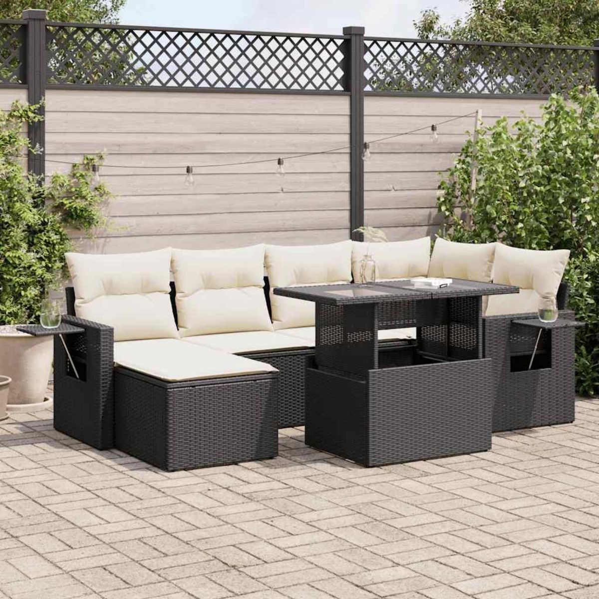VIDAXL Salon de jardin 7 pcs avec coussins noir resine tressee