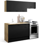 Voir la diapositive 1 : ID MARKET Cuisine complète 180 cm SUBTIL avec plan de travail 5 éléments bois et noir