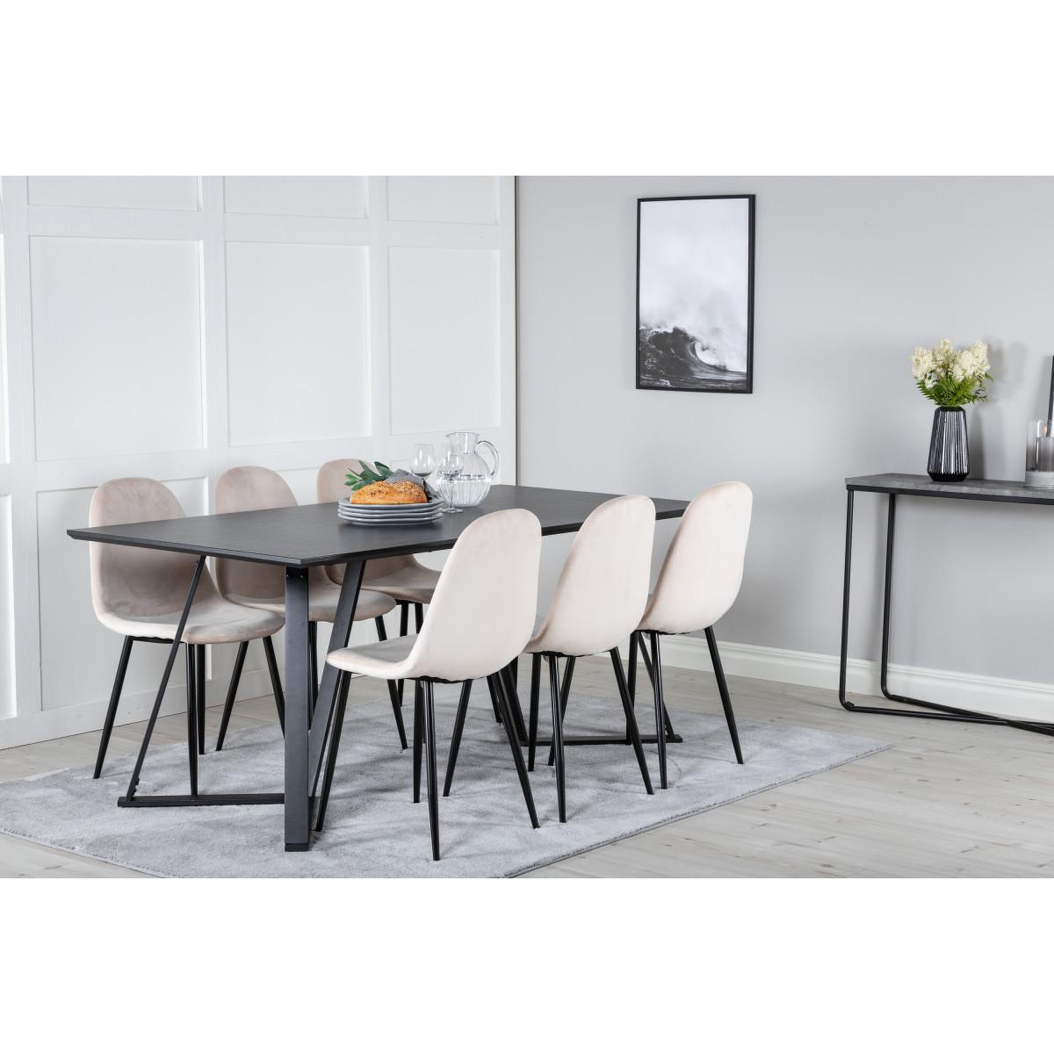 Voir la diapositive 6 : Paris Prix Ensemble table à manger & 6 chaises  marina & polar  180cm noir & beige