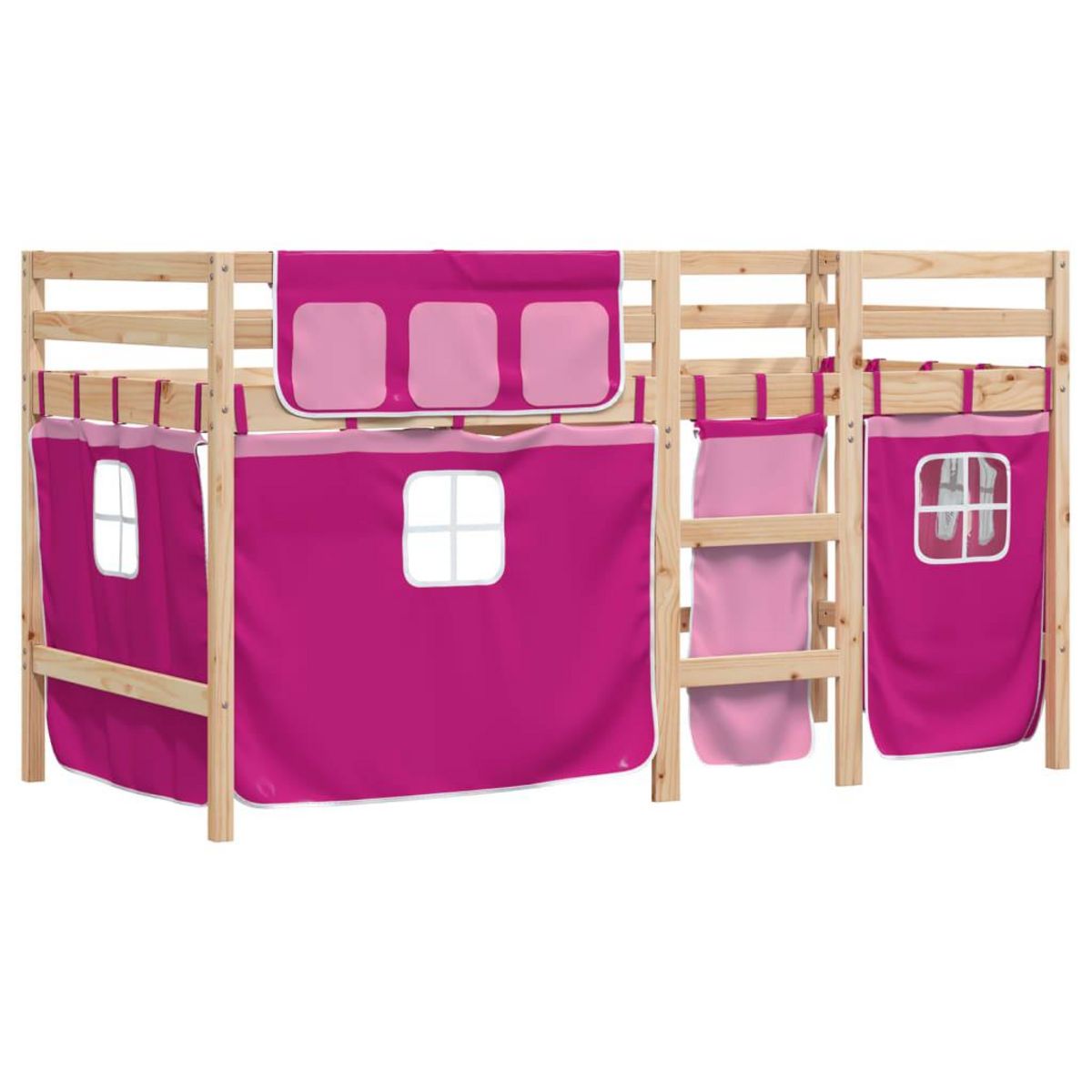 VIDAXL Lit mezzanine enfants avec rideaux sans matelas rose 90x200cm