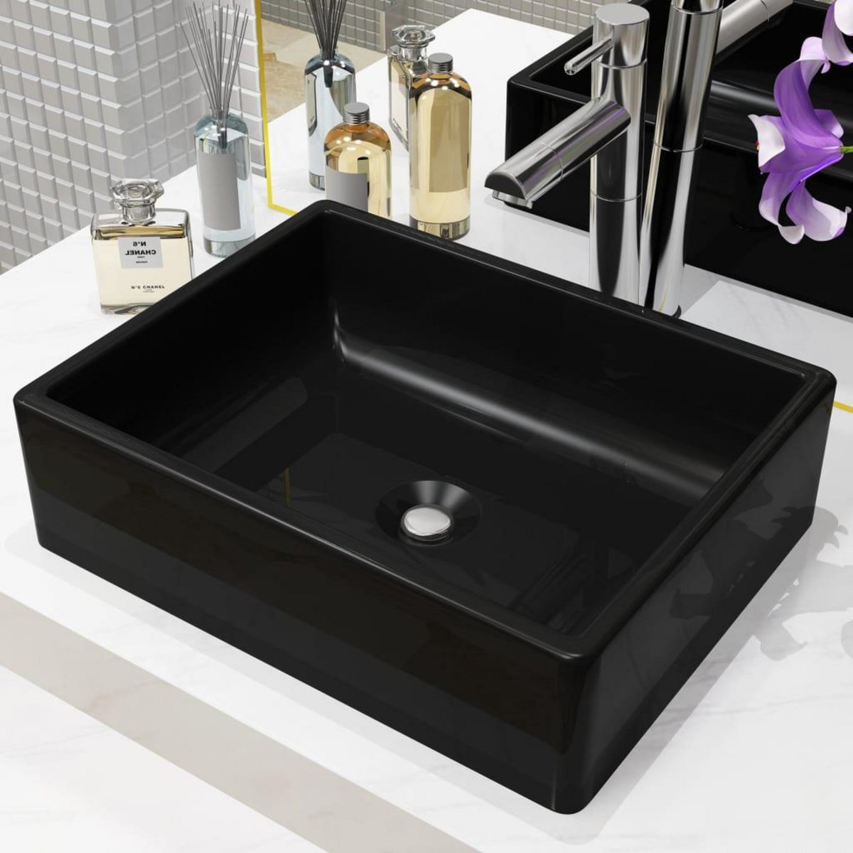 VIDAXL Lavabo Ceramique Rectangulaire Noir 41 x 30 x 12 cm
