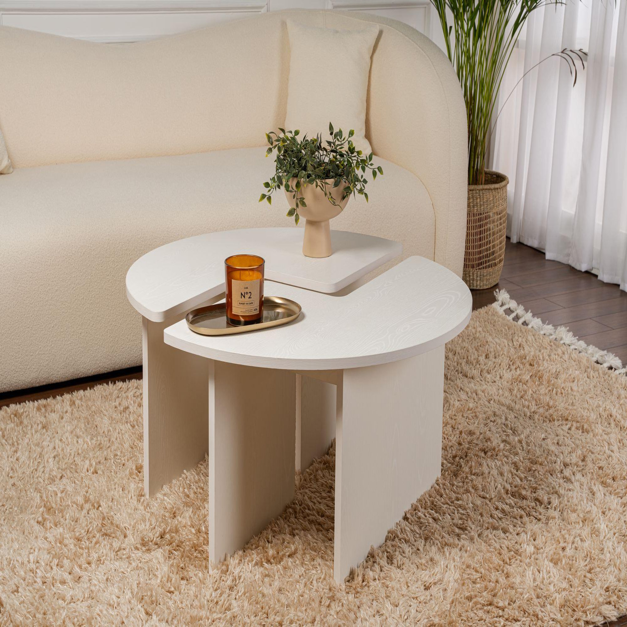 Voir la diapositive 2 : Habitat et Jardin Table basse en bois  moira  90 x 90 x 41 cm - blanc de bois
