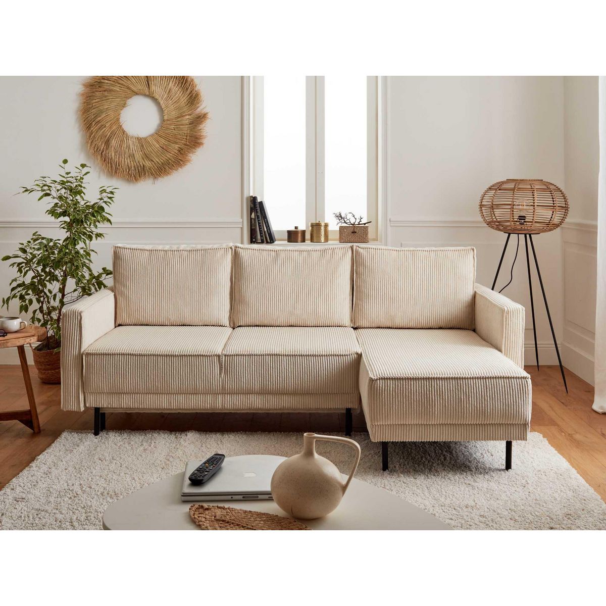 LISA DESIGN Charlie - canapé d'angle réversible - 4 places - convertible avec coffre - en velours côtelé