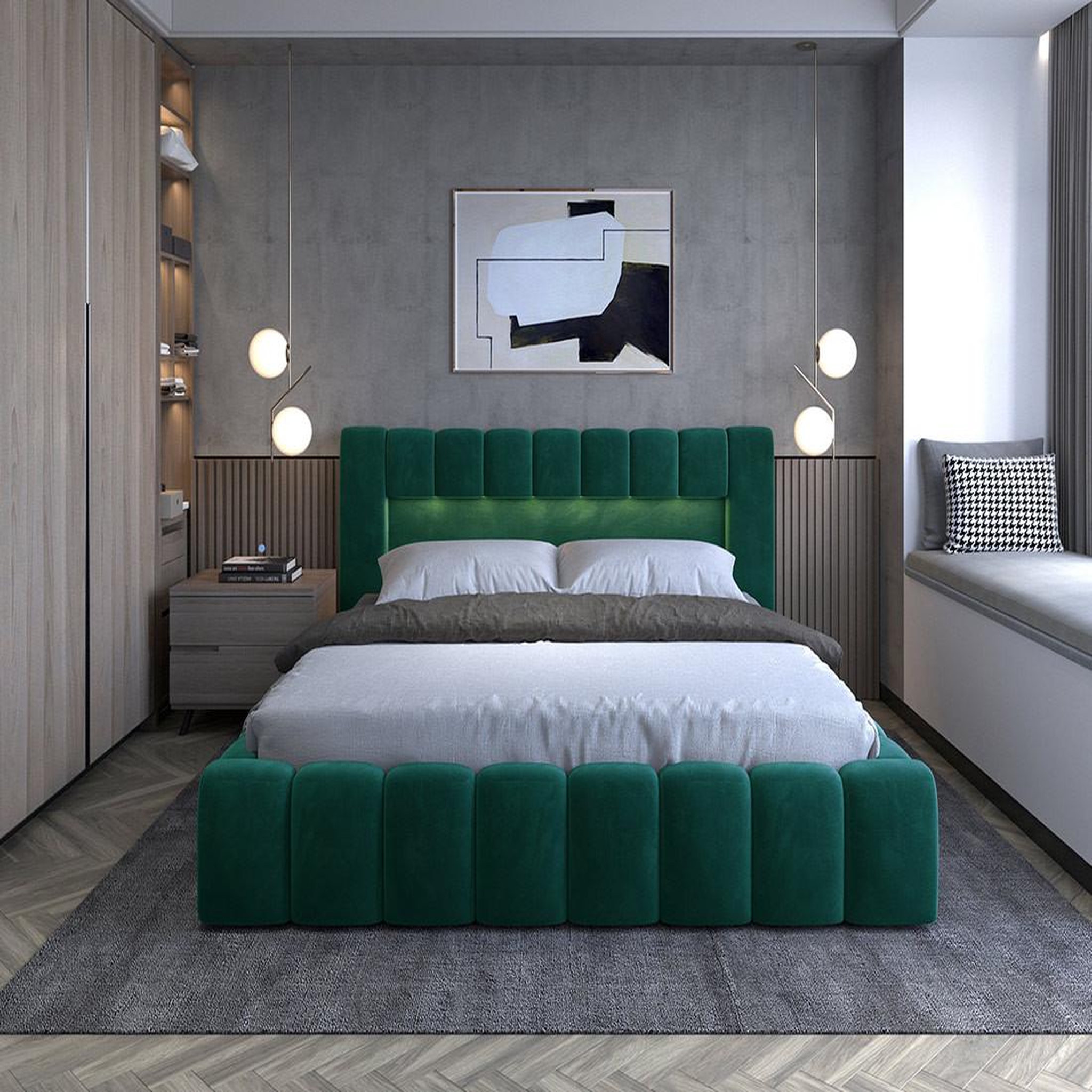 Voir la diapositive 5 : BEST MOBILIER Cleo - lit coffre avec led - 180x200 cm - sommier inclus - en velours