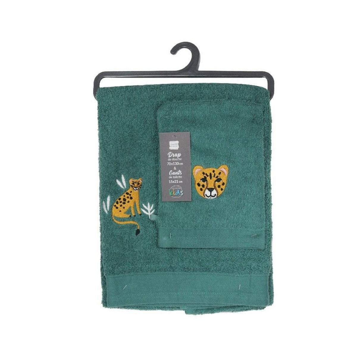 Douceur d'Intérieur Set gant avec drap de douche éponge brodée Timmy