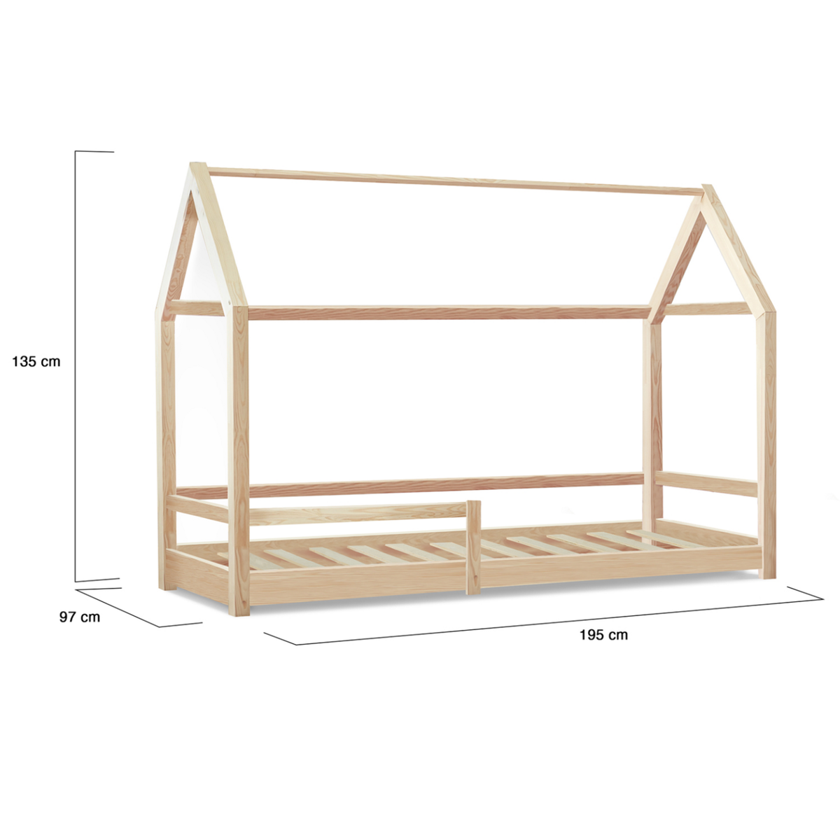 ID MARKET Lit cabane enfant 90 x 190 CM NESSI bois avec sommier et barrières