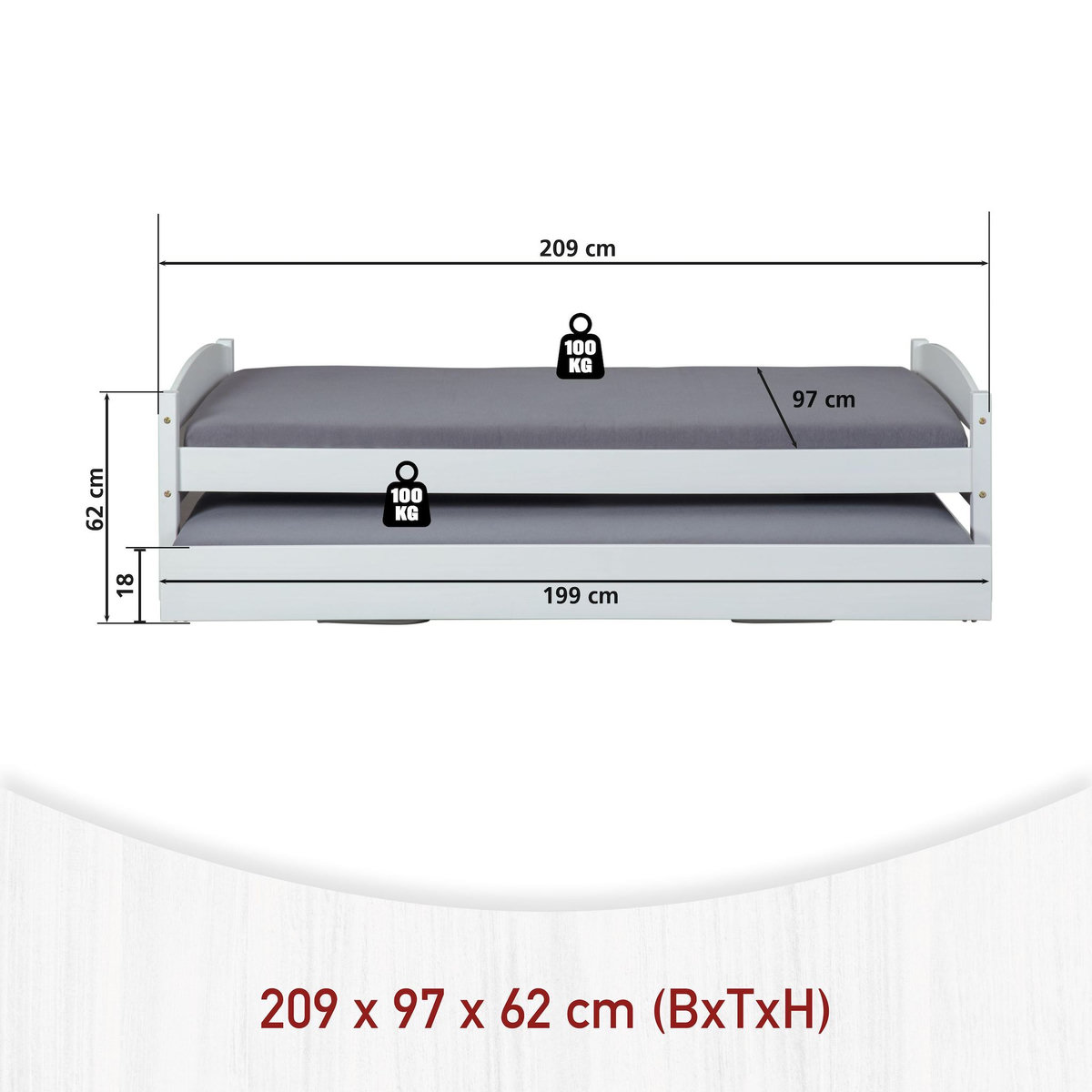 INTERLINK Lit gigogne VINDAS 90x200
