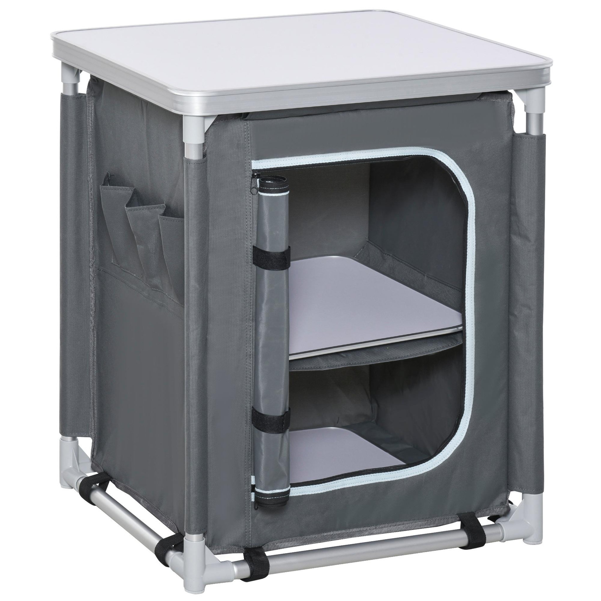 OUTSUNNY Cuisine de camping - armoire de camping - plan de travail, nombreux rangements, sac transport inclus - armature alu. Oxford gris