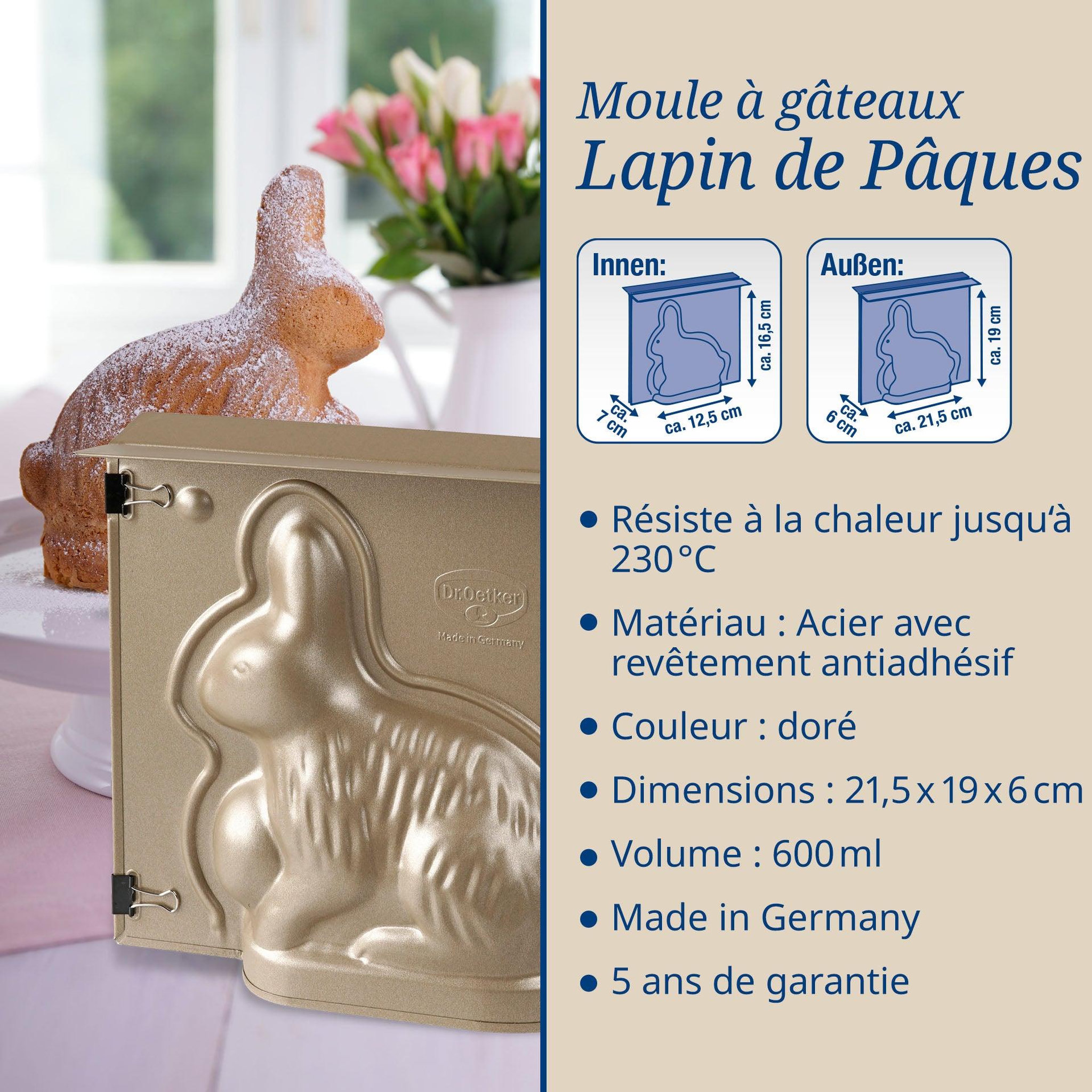 Voir la diapositive 3 : DR.OETKER Moule à gâteaux 3d en forme de lapin de pâques 600 ml dr.oetker