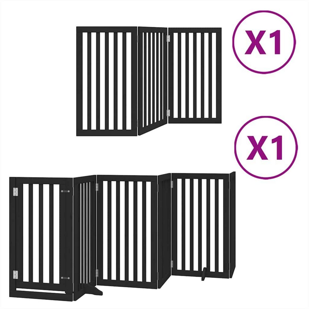 VIDAXL Barriere pour chien porte pliable 9 panneaux noir bois peuplier