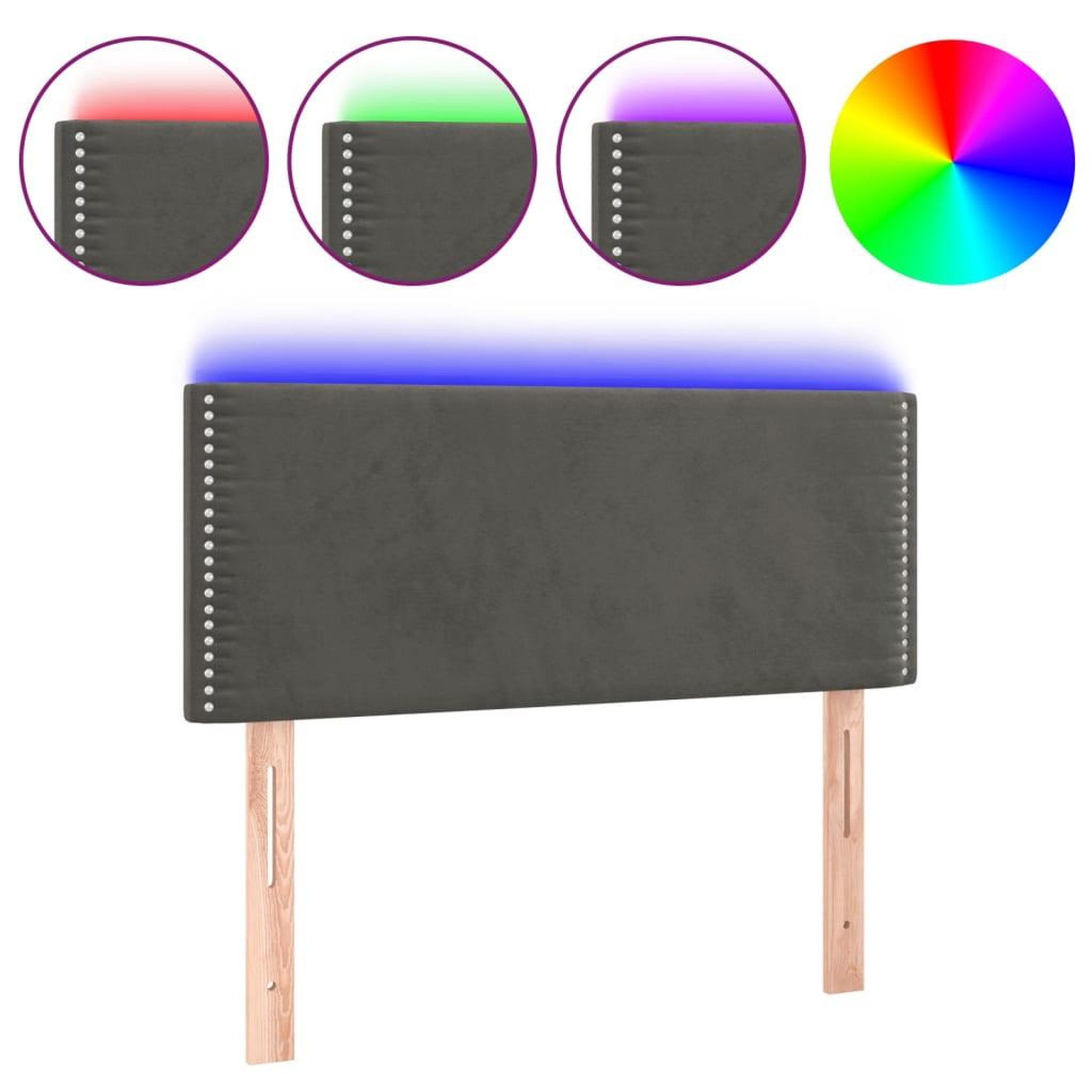 Voir la diapositive 2 : VIDAXL Tete de lit a LED Gris fonce 80x5x78/88 cm Velours