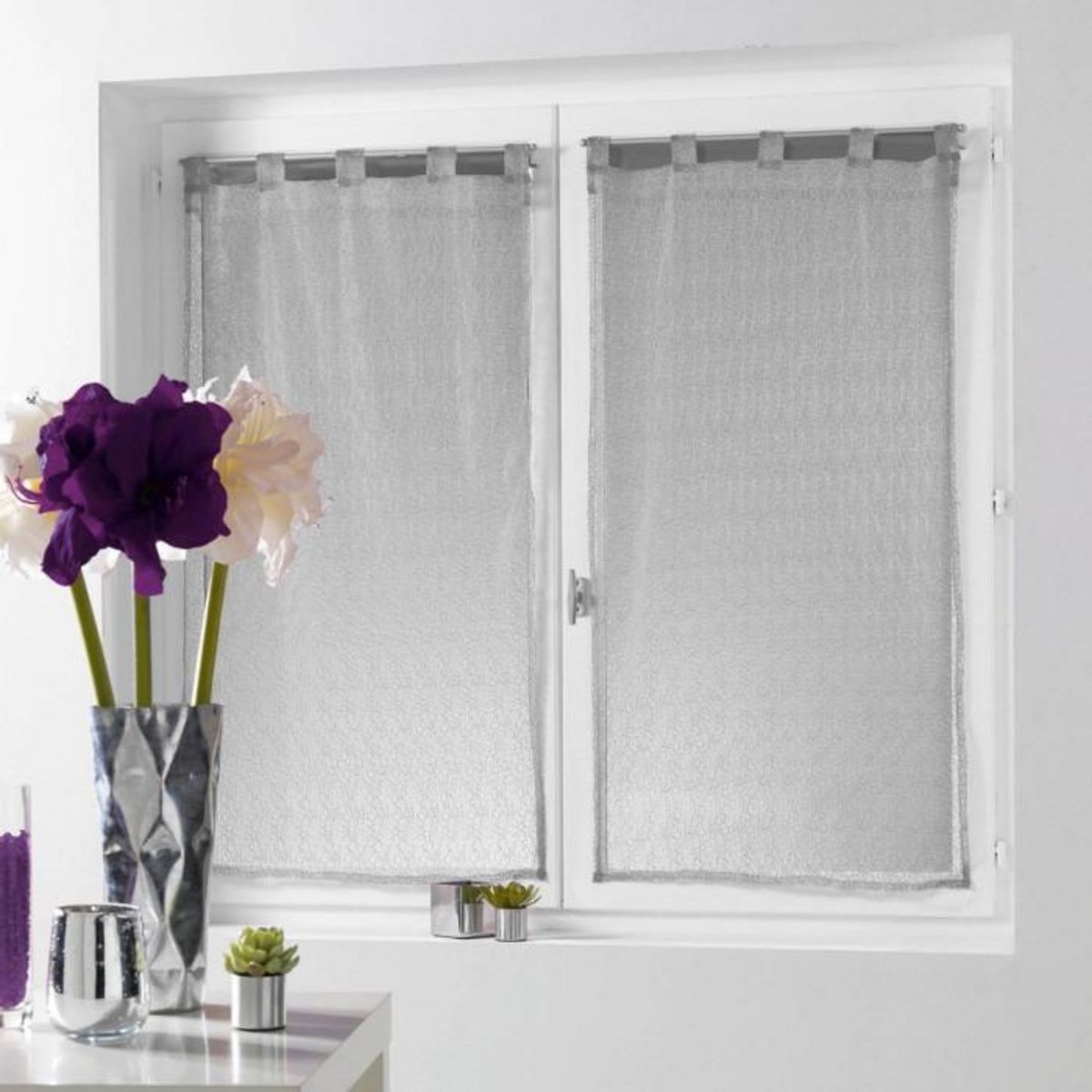 Paris Prix Paire de Voilages  Résille  60x90cm Argent