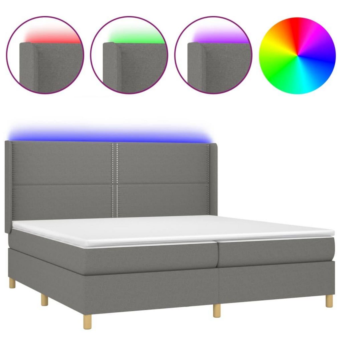 VIDAXL Sommier a lattes de lit matelas LED Gris fonce 200x200 cm Tissu