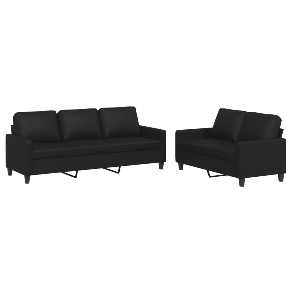 VIDAXL Ensemble de canapes 2 pcs avec coussins Noir Similicuir